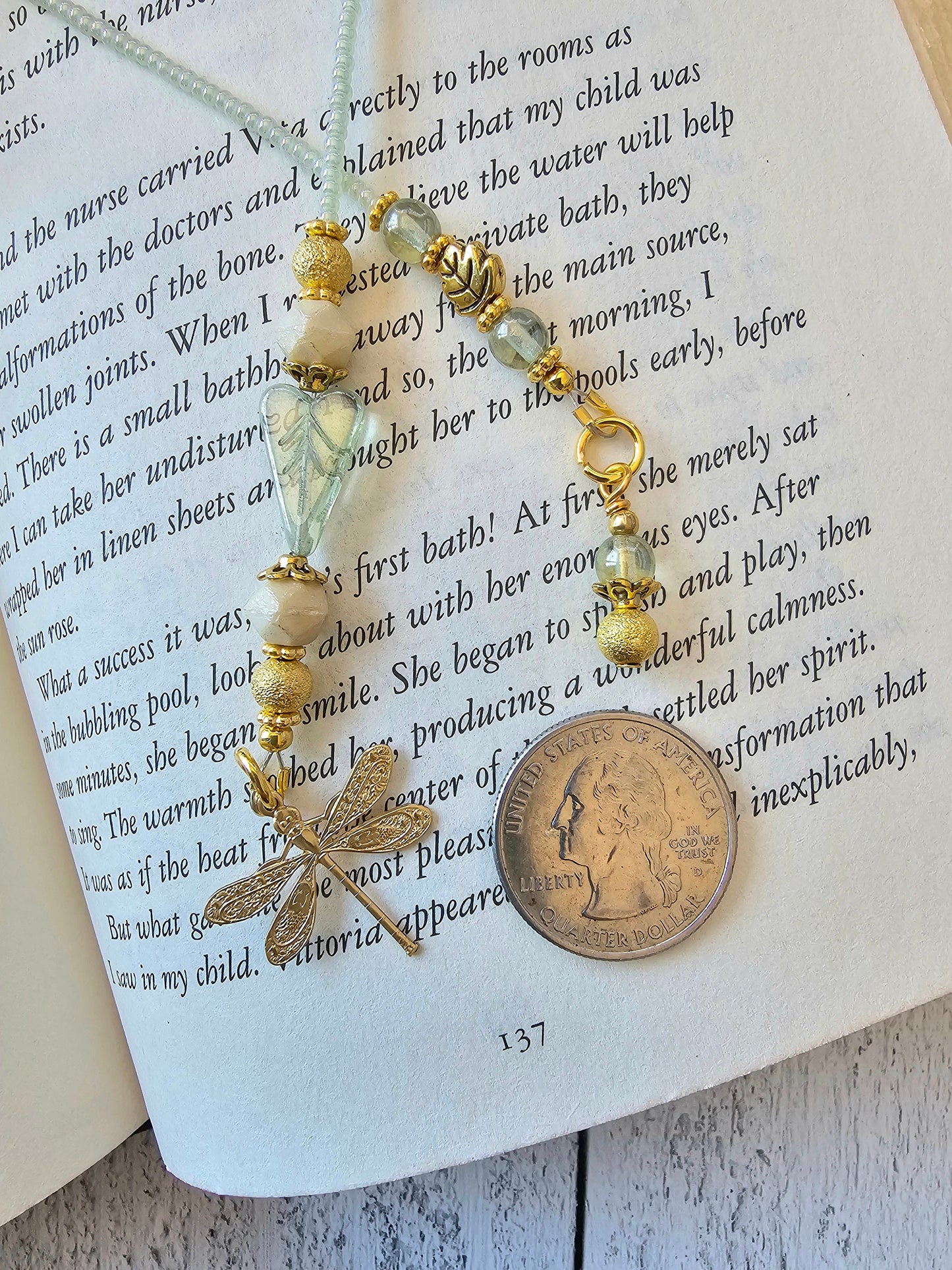 Dragonfly Beaded Bookmark, Gift for Readers and Book Lovers, Nature Theme