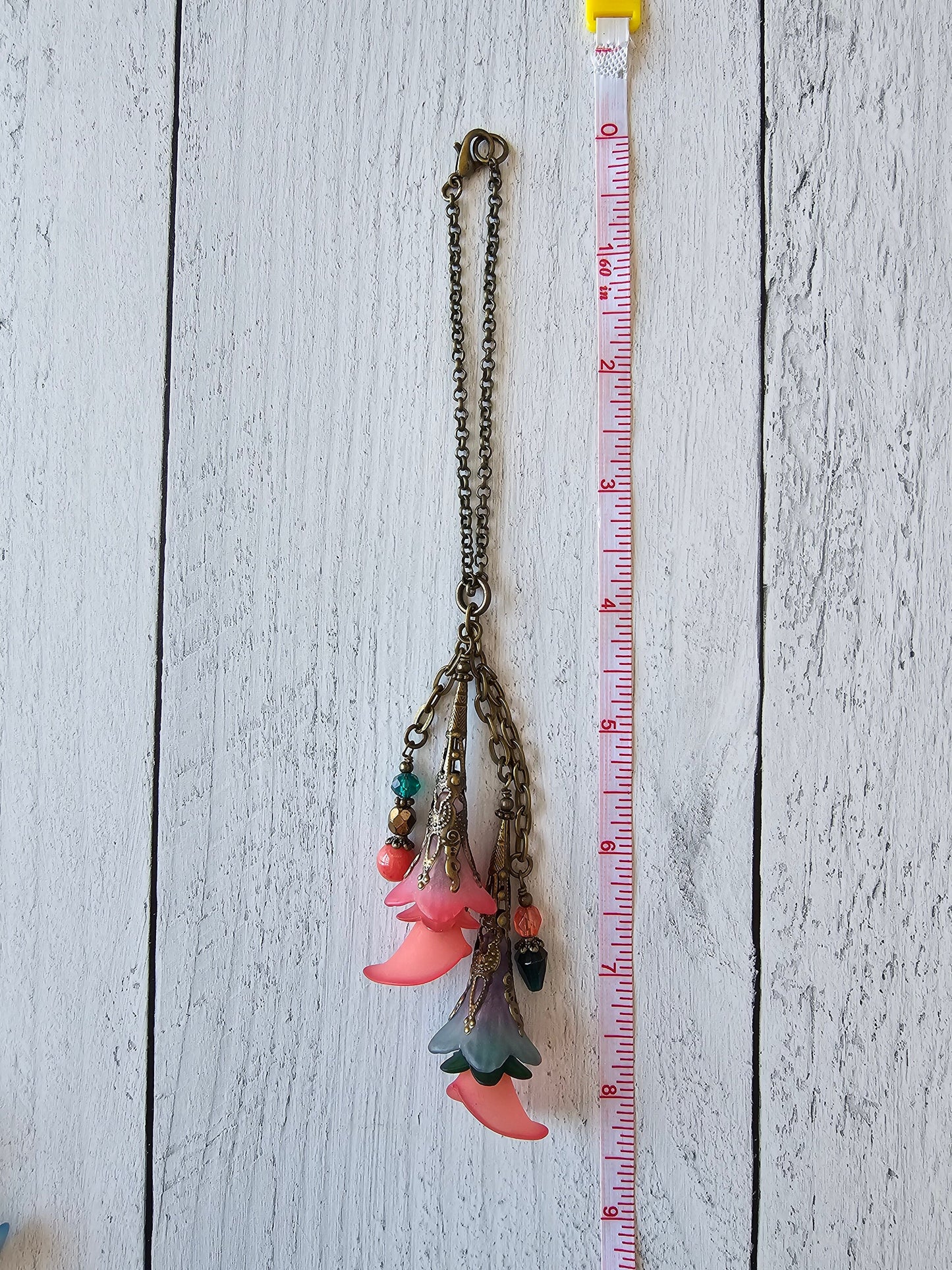 Boho Car Mirror Charm Made With Flower and Bead Charms