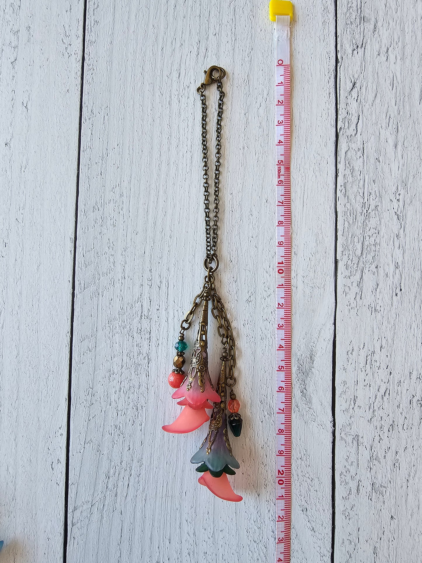 Boho Car Mirror Charm Made With Flower and Bead Charms