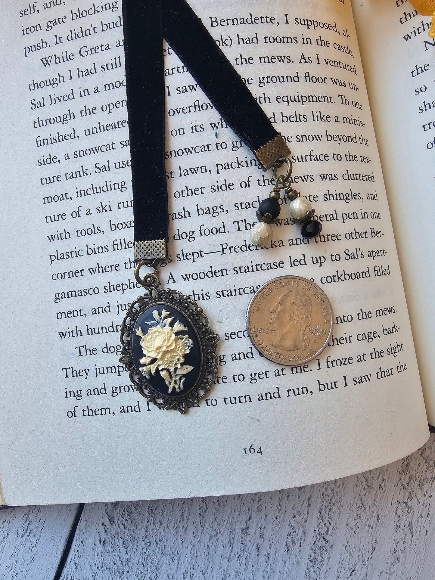 Velvet Rose Cameo Bookmark, Handmade Reader Gift