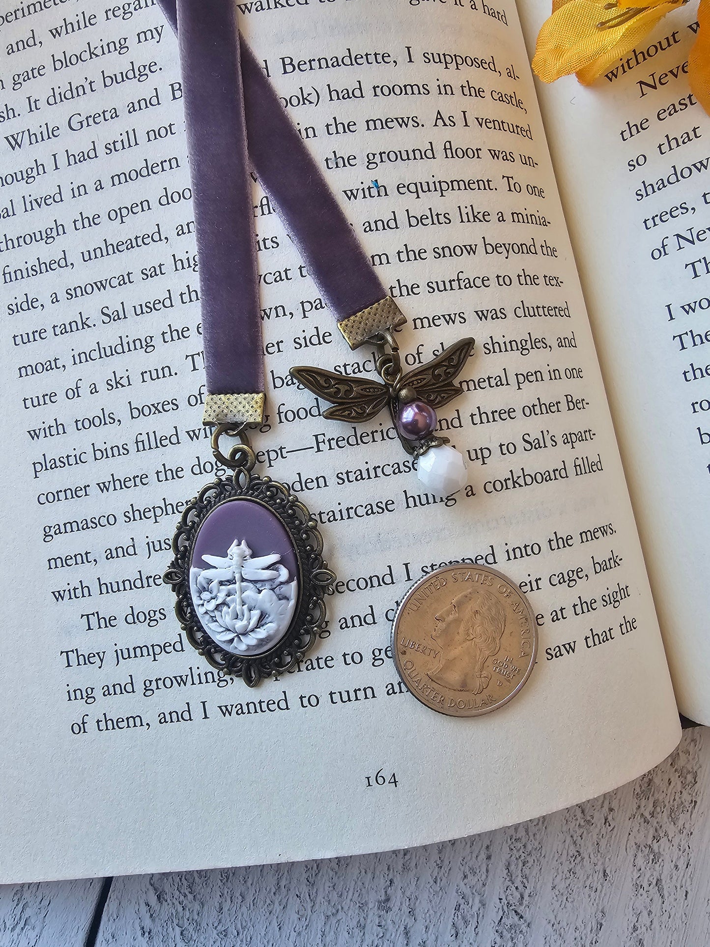 Dragonfly Velvet Ribbon Bookmark, Gift for Reader or Nature Lover