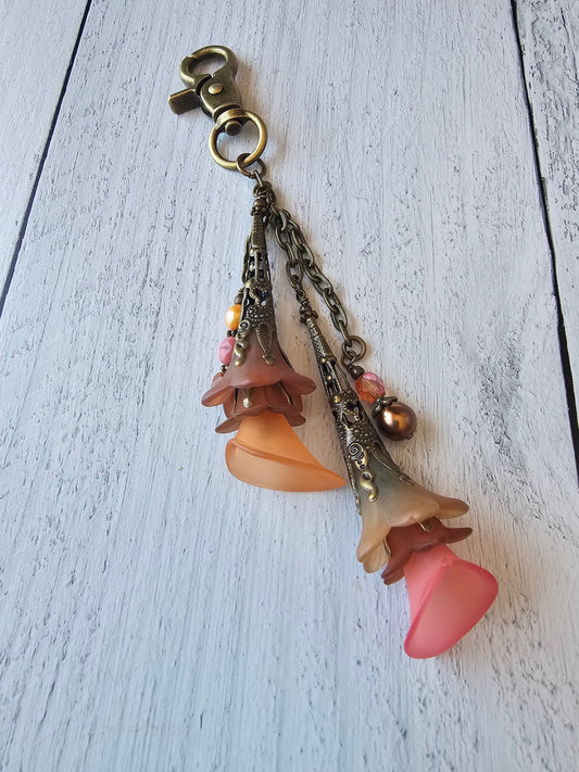 Beaded Vintage Style Flower Bag Charm, Purse Zipper Pull