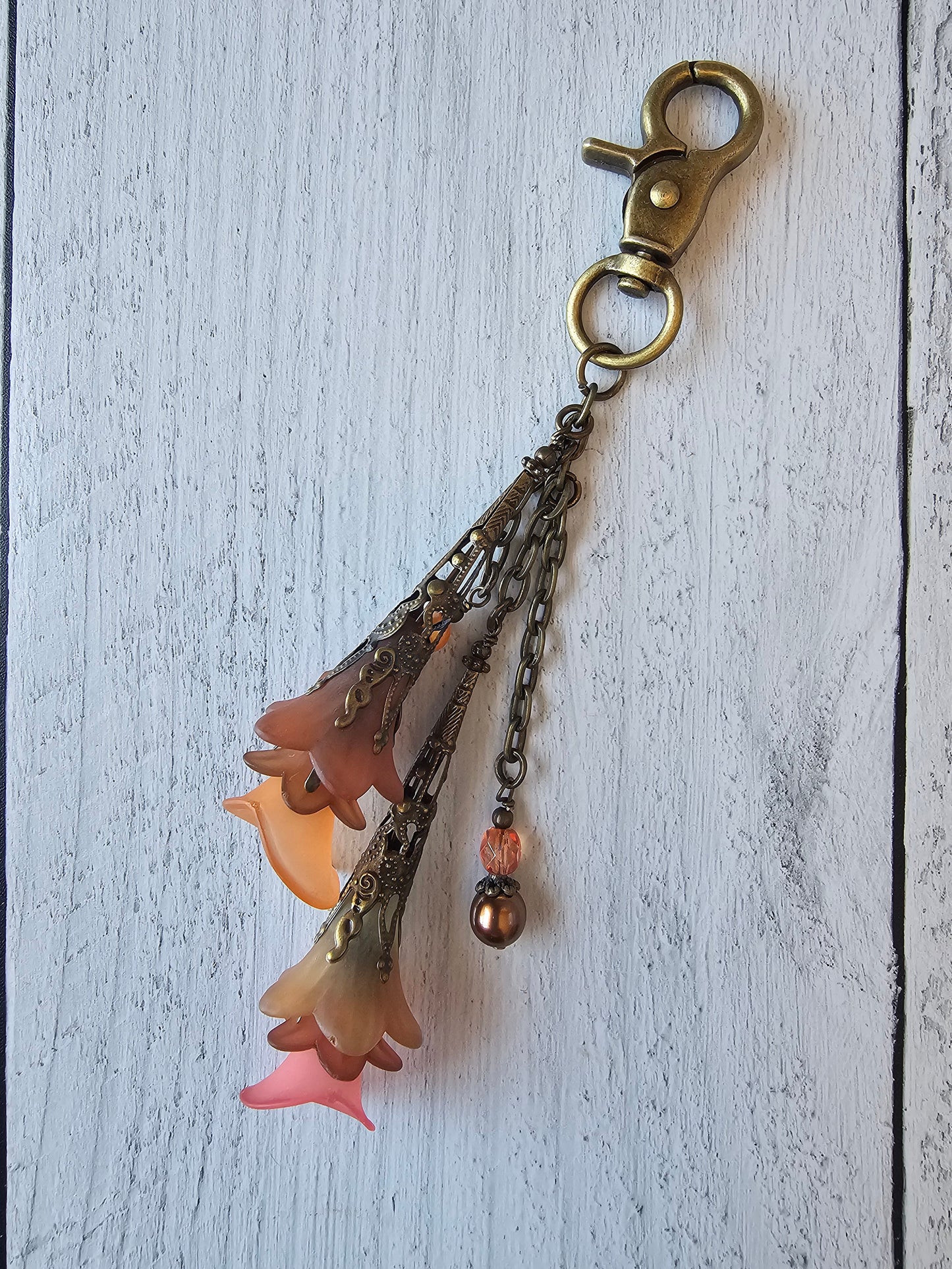 Beaded Vintage Style Flower Bag Charm, Purse Zipper Pull