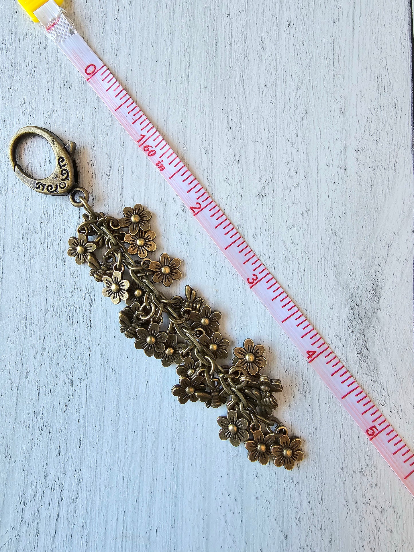 Bronze Plated Flower Bag Charm, Bee Spring Summer Purse Charm, Flower Tassel