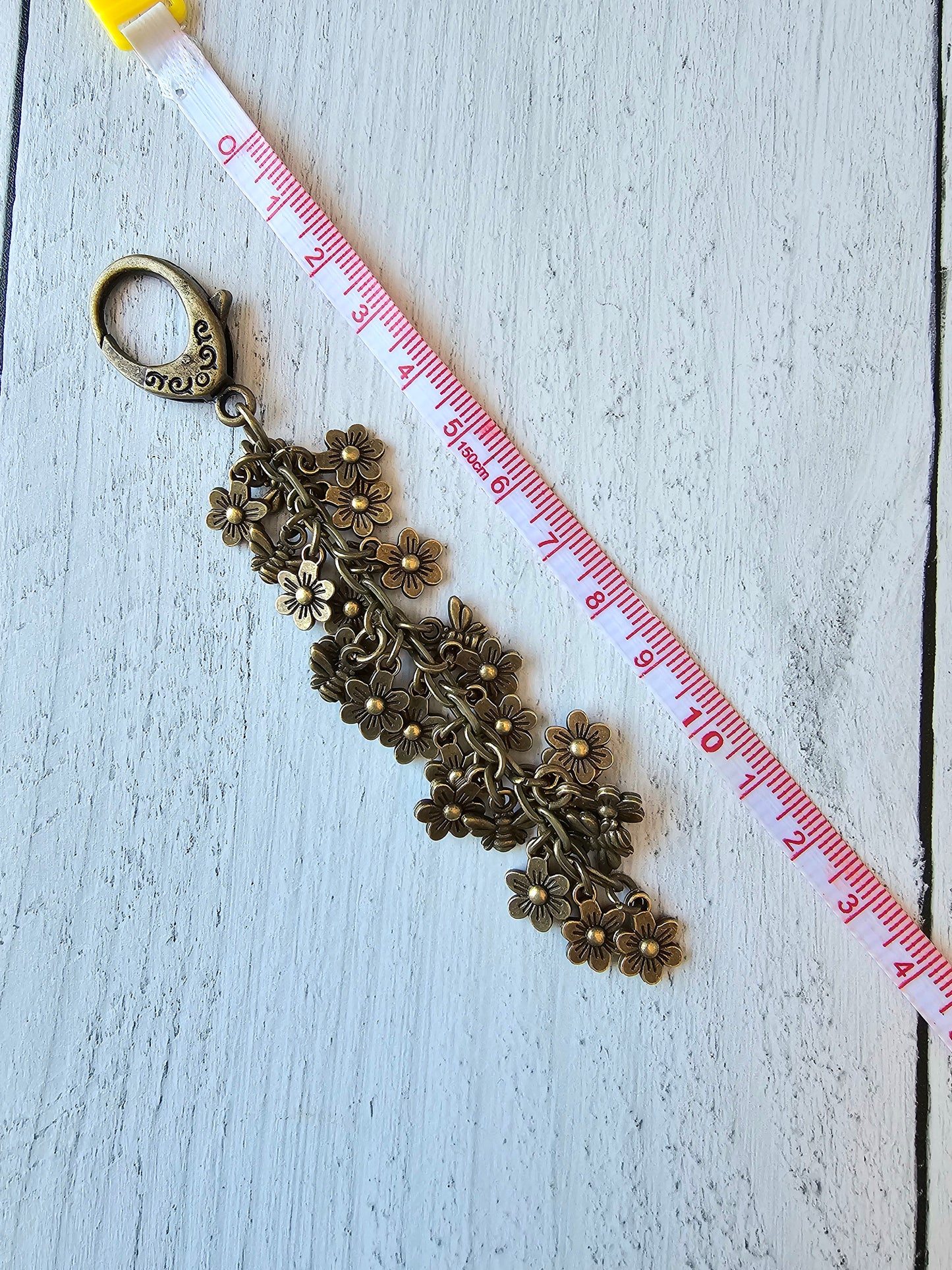 Bronze Plated Flower Bag Charm, Bee Spring Summer Purse Charm, Flower Tassel