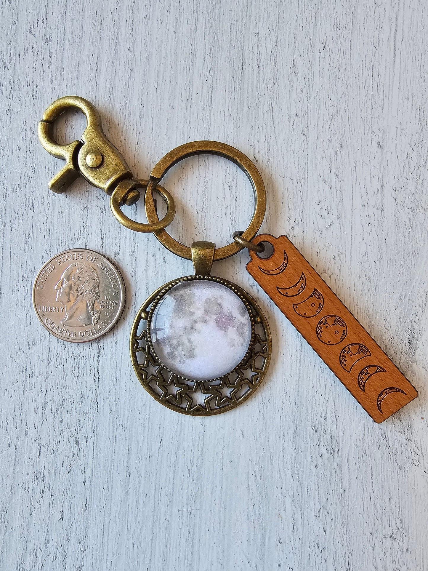 Moon Phase Key Ring, Choose Your Moon Keychain, Unique Lunar Bag Charm, Moon Lover Gift