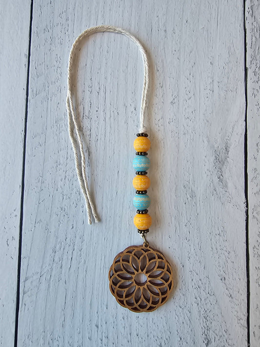 Boho Style Car Mirror Charm, Beaded with Wooden Beads