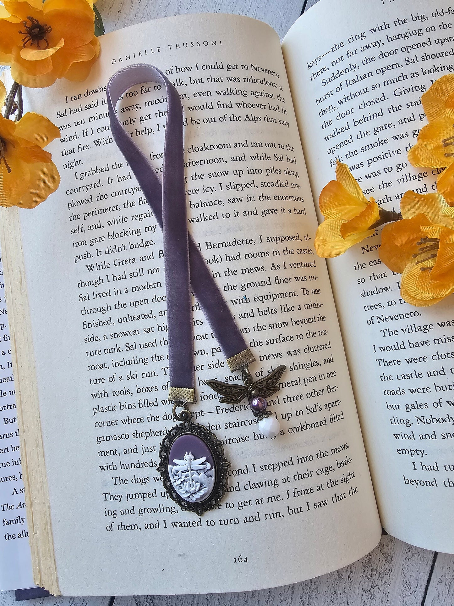 Dragonfly Velvet Ribbon Bookmark, Gift for Reader or Nature Lover