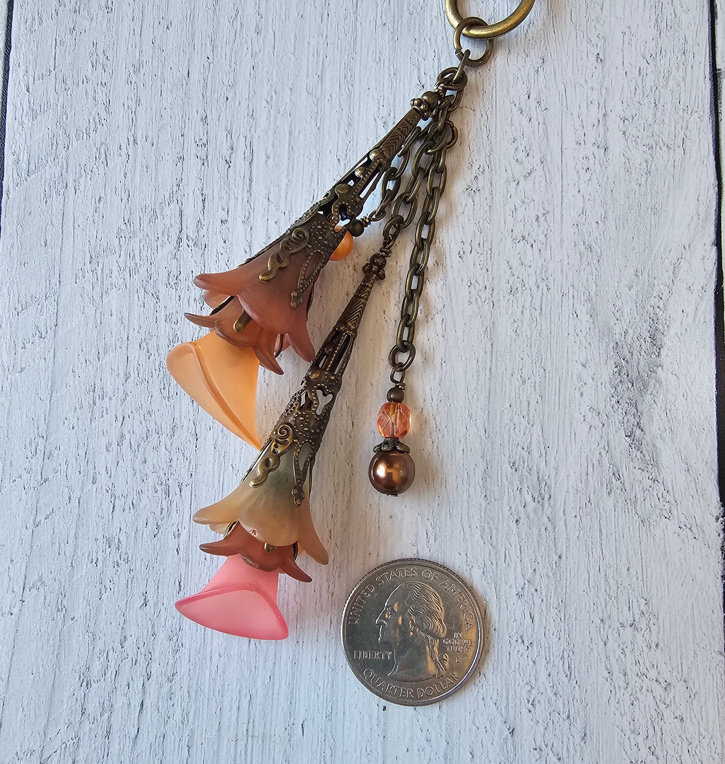 Beaded Vintage Style Flower Bag Charm, Purse Zipper Pull