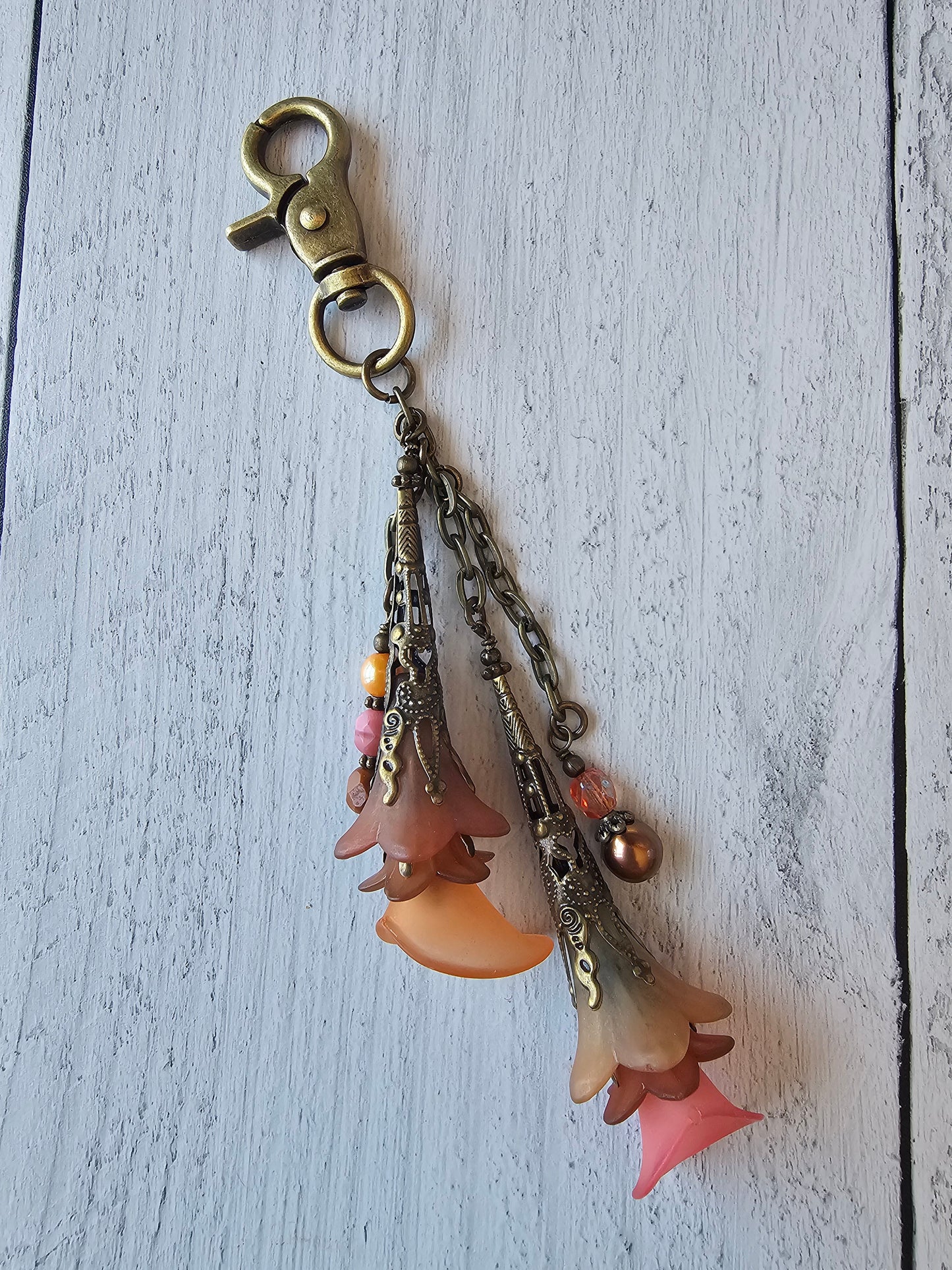 Beaded Vintage Style Flower Bag Charm, Purse Zipper Pull