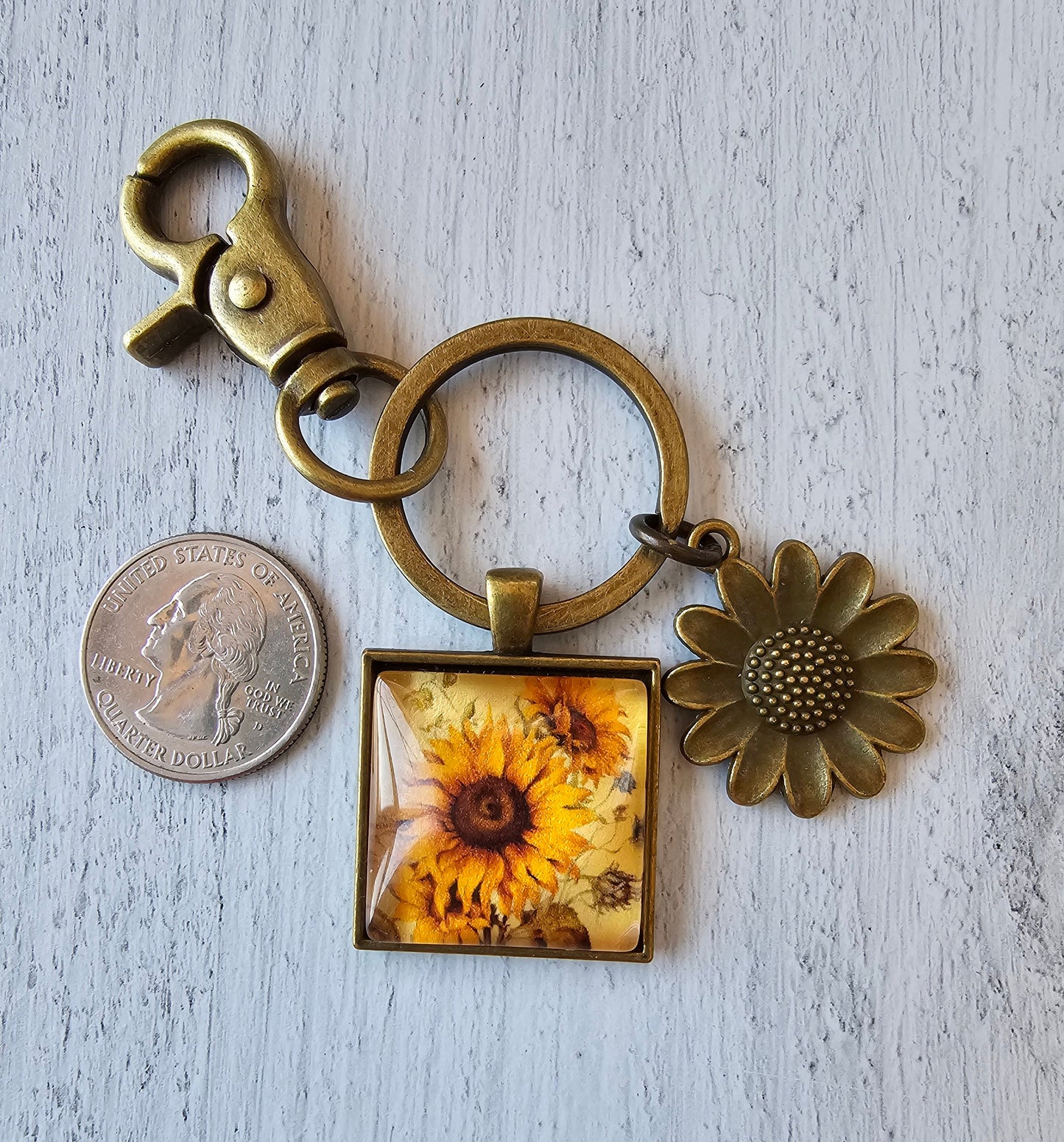 Sunflower Keychain With Bronze Plated Sunflower Charm