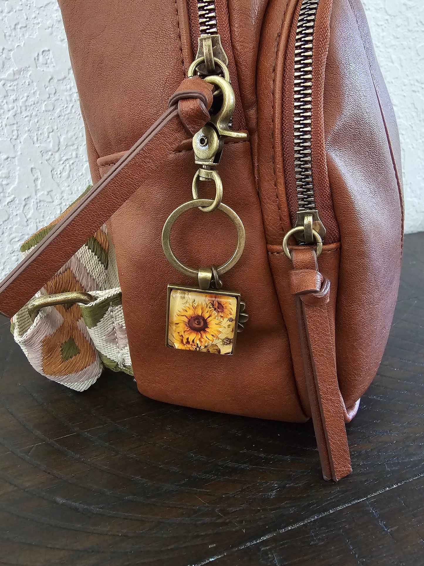 Sunflower Keychain With Bronze Plated Sunflower Charm