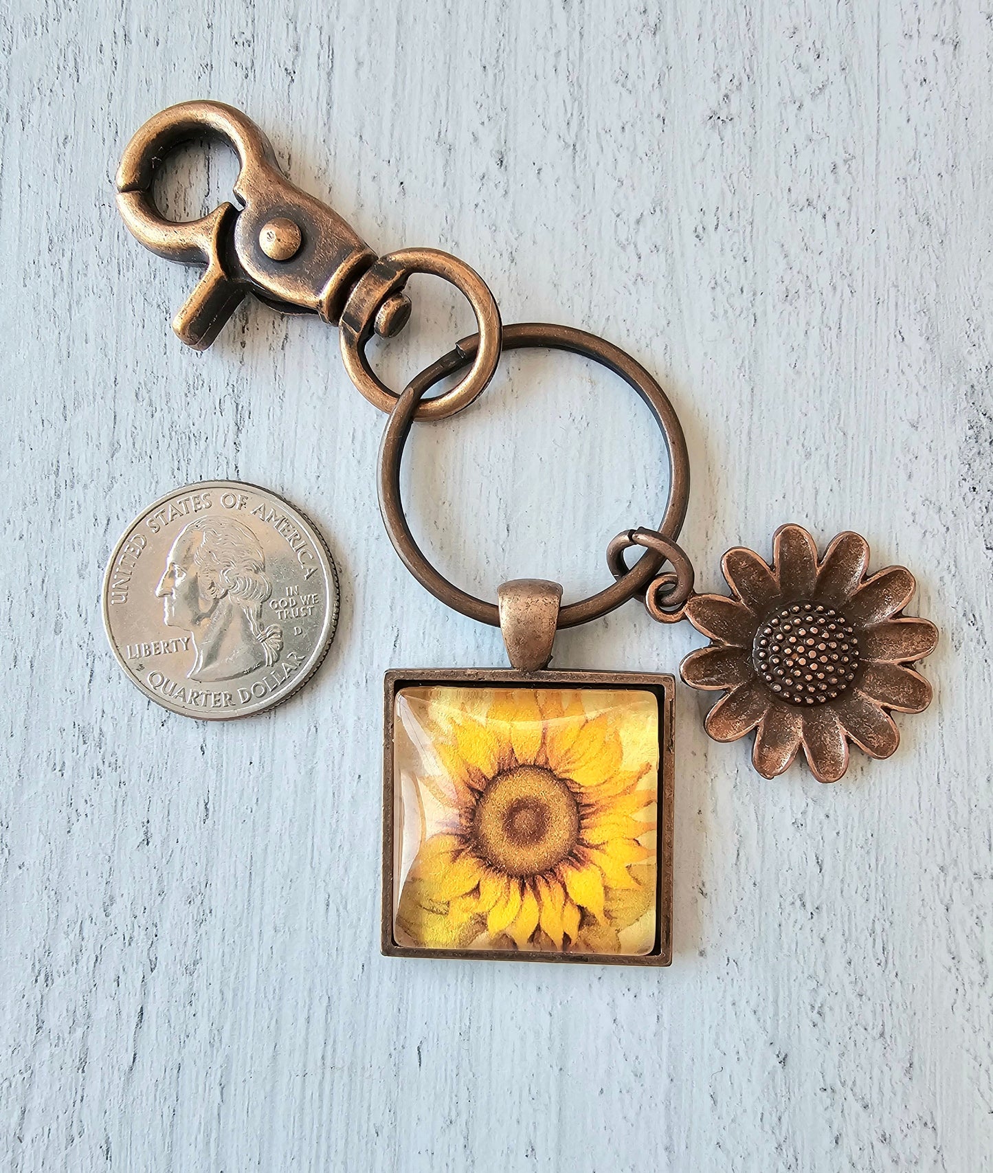 Sunflower Keychain With Copper Plated Sunflower Charm