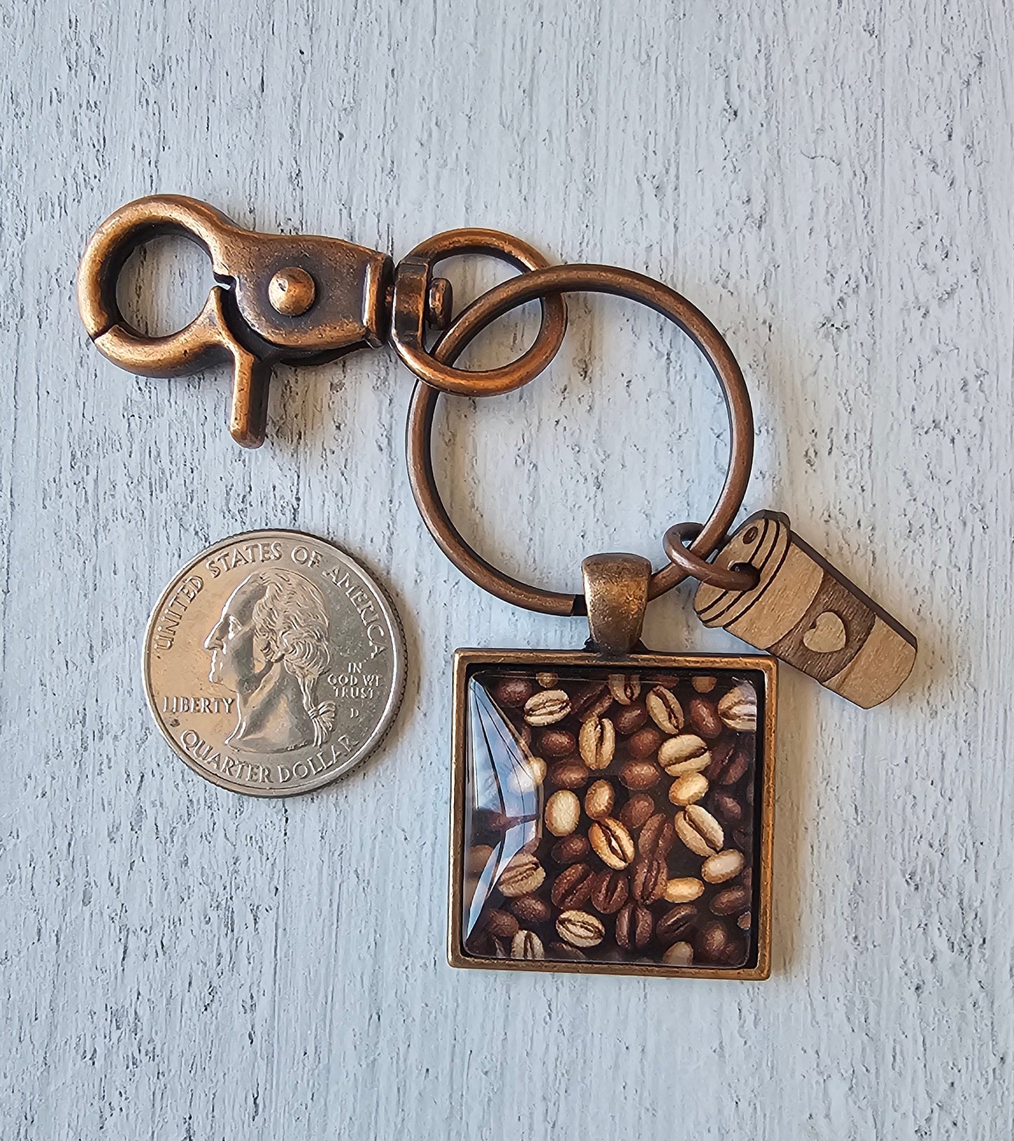 Coffee Bean Keychain With Coffee Cup Wood Charm