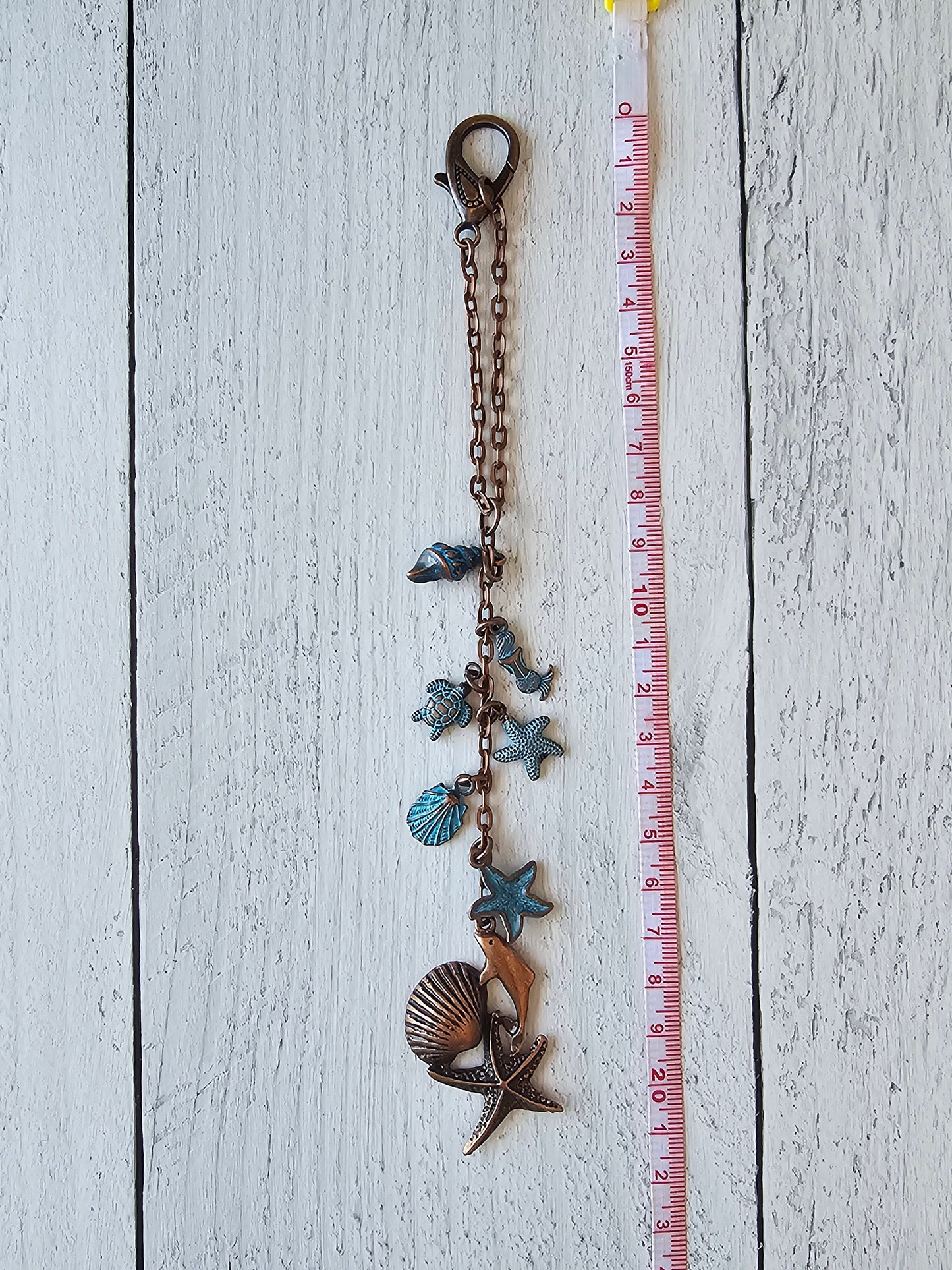 Beach Ocean Themed Car Charm for Rear View Mirror, Copper and Patina