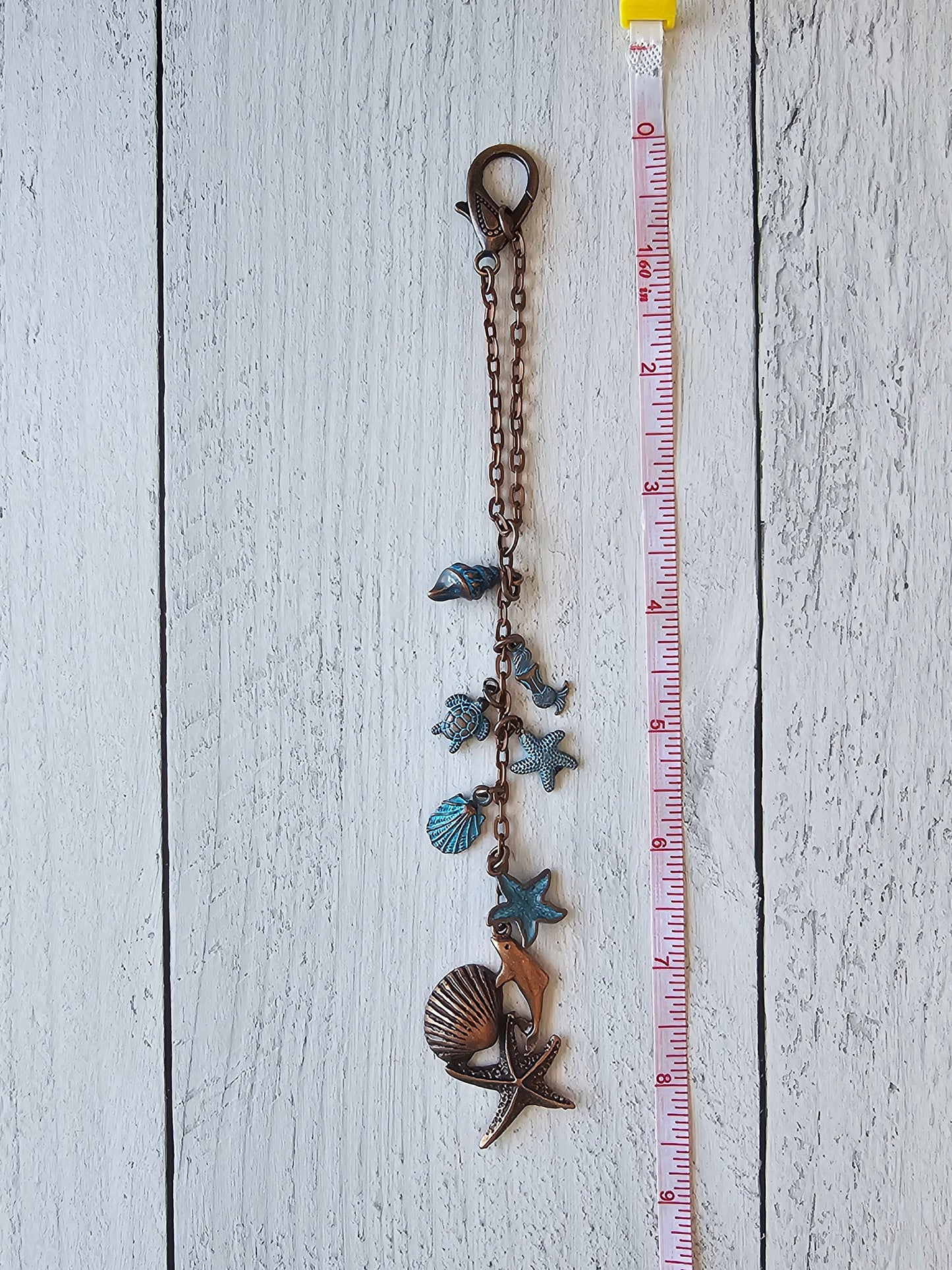 Beach Ocean Themed Car Charm for Rear View Mirror, Copper and Patina