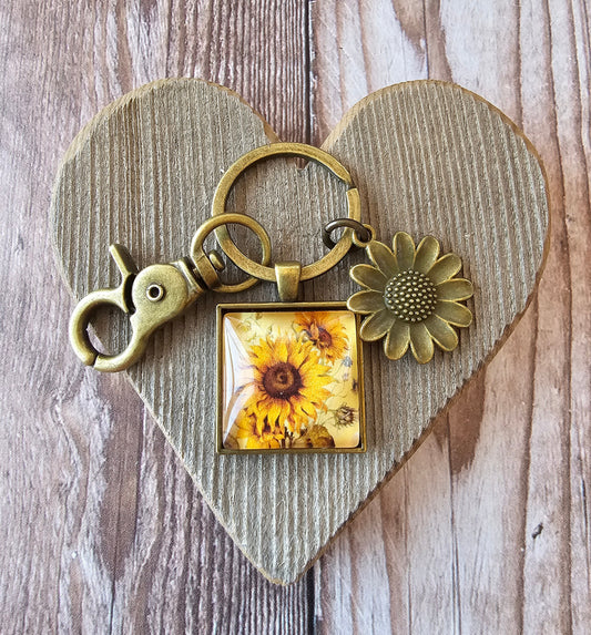 Sunflower Keychain With Bronze Plated Sunflower Charm