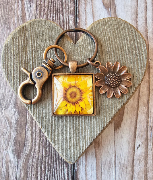 Sunflower Keychain With Copper Plated Sunflower Charm