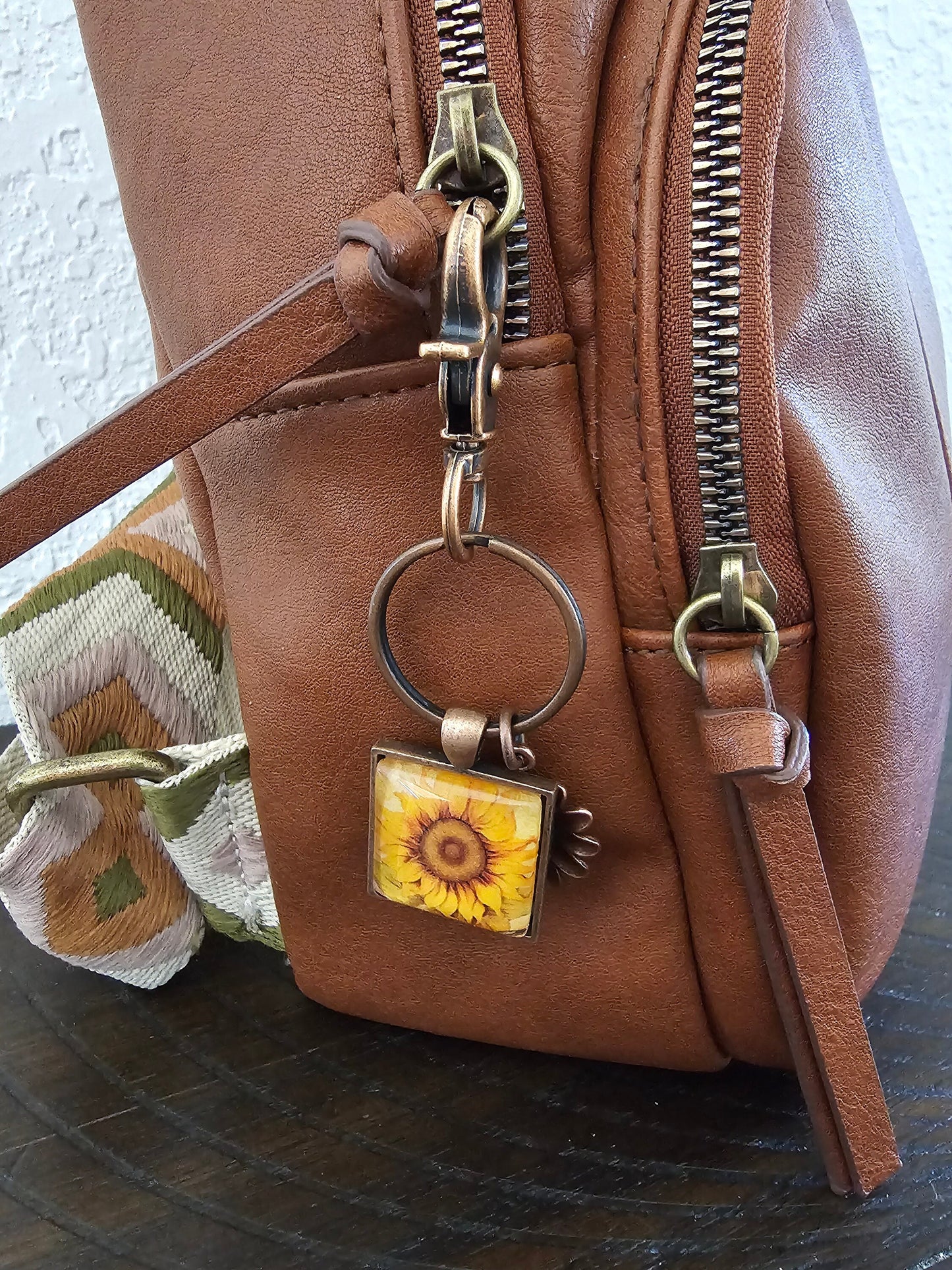 Sunflower Keychain With Copper Plated Sunflower Charm