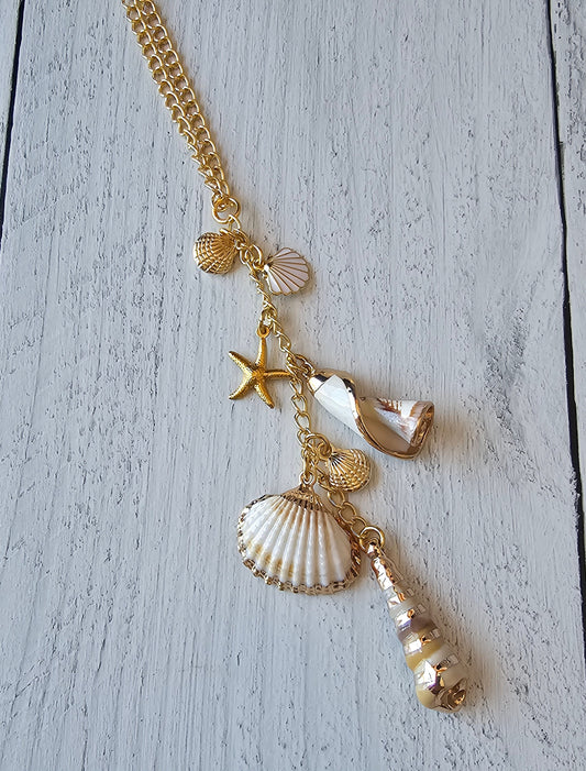 Beach Ocean Themed Car Charm for Rear View Mirror, Gold Plated