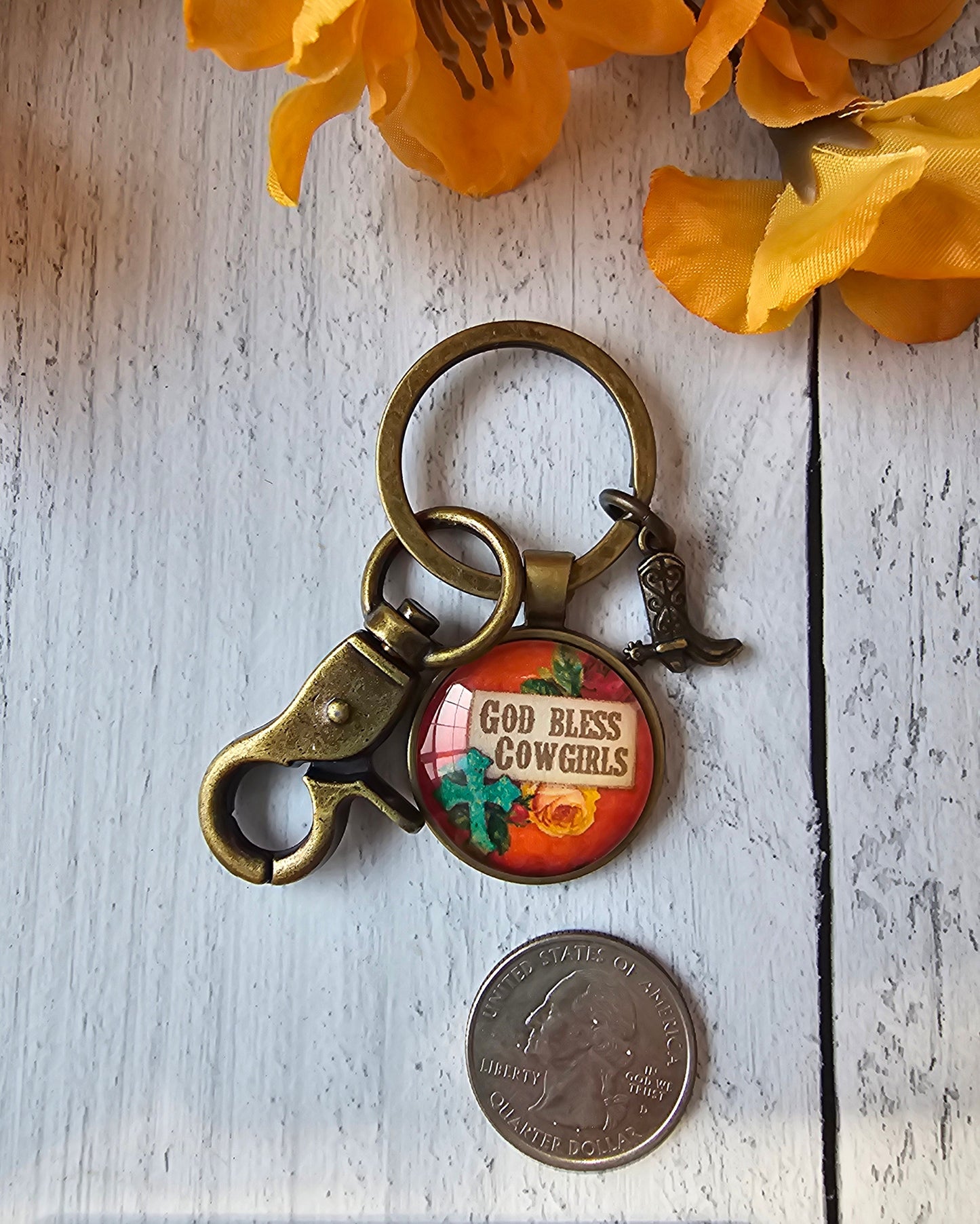 Good Bless Cowgirls Keychain, Boot Charm