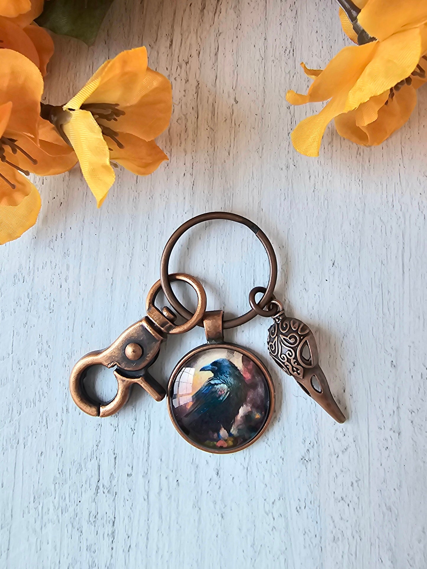 Raven Keychain, Crow Keyring, Gothic Bag Charm