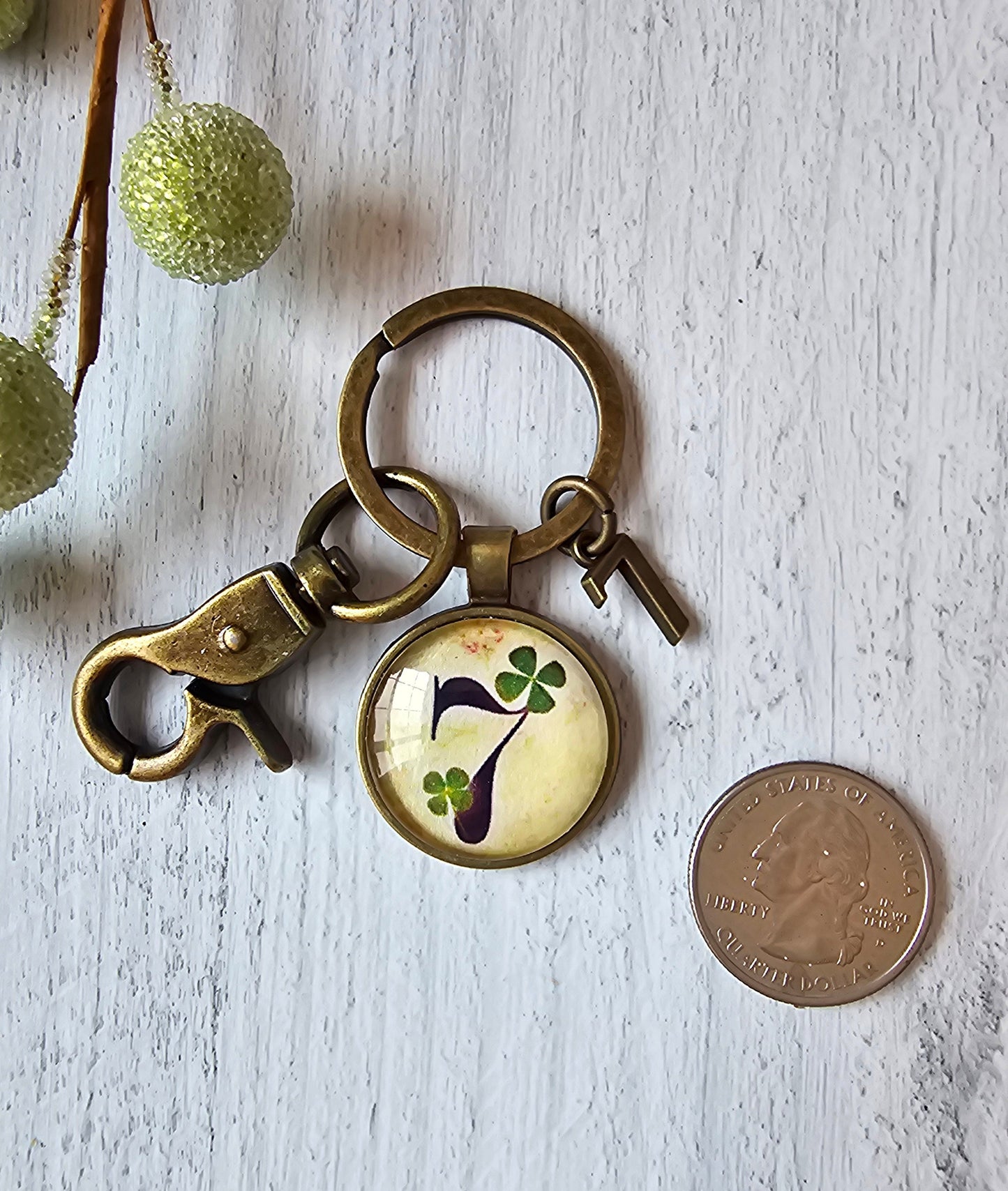 Lucky 7 Keychain, Lucky Fortune Key Ring, Four Leaf Clover