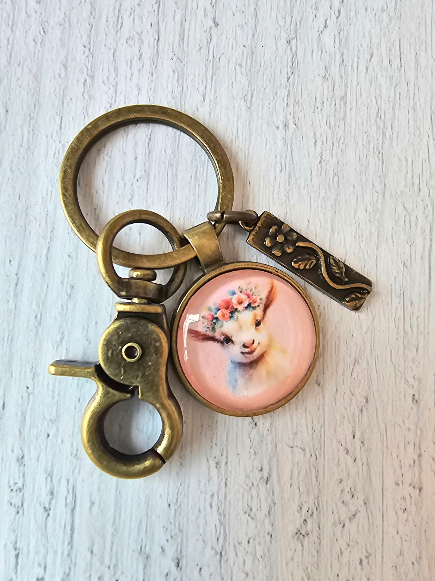 Baby Goat Keychain With Flower Charm