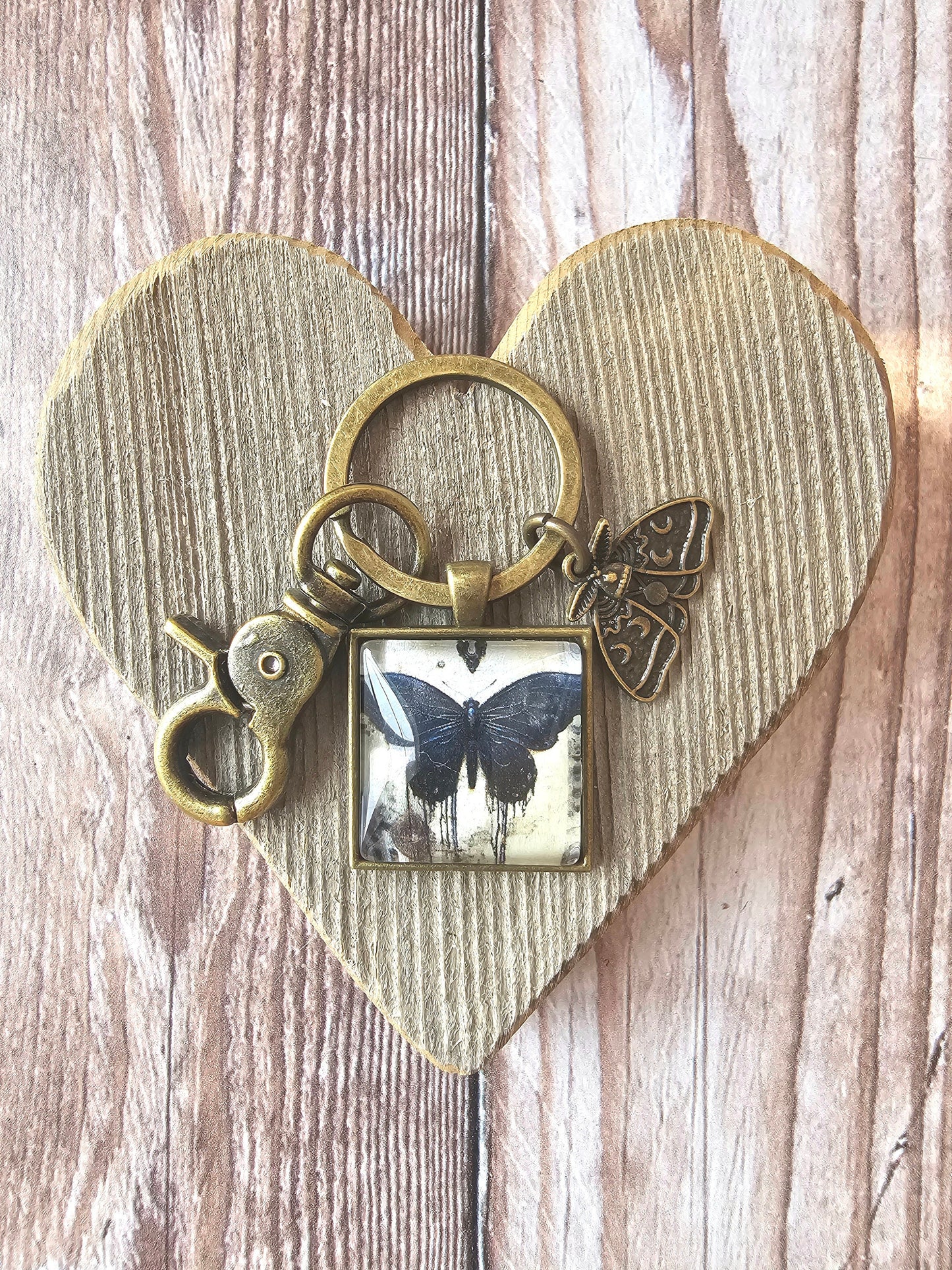 Black Butterfly Keychain, Black Moth Keyring