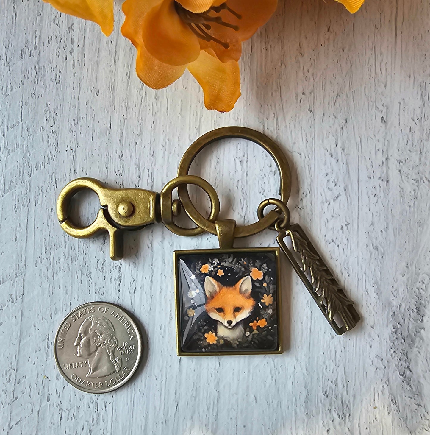 Fox Keychain, Wilderness Keyring, Forest Theme