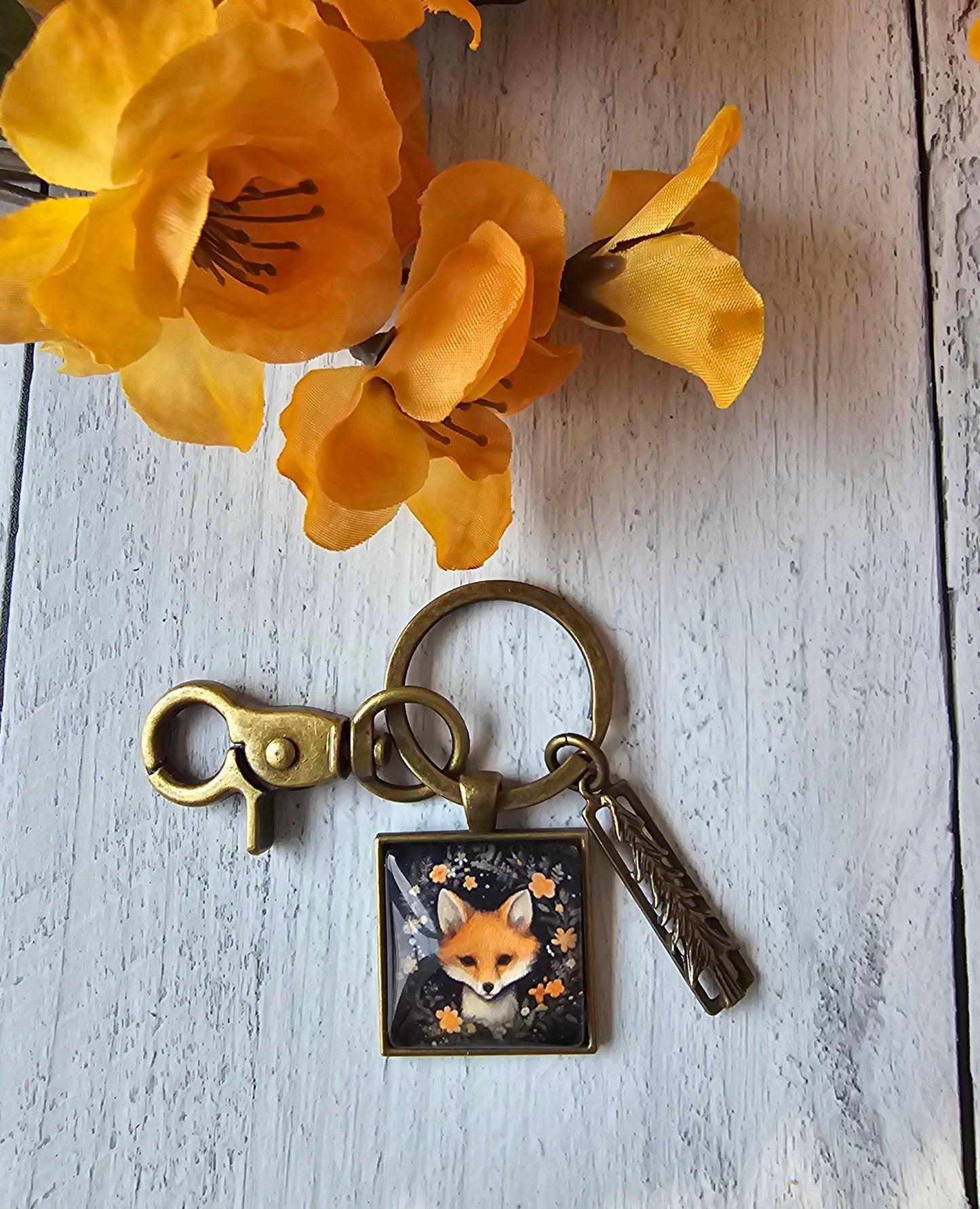 Fox Keychain, Wilderness Keyring, Forest Theme