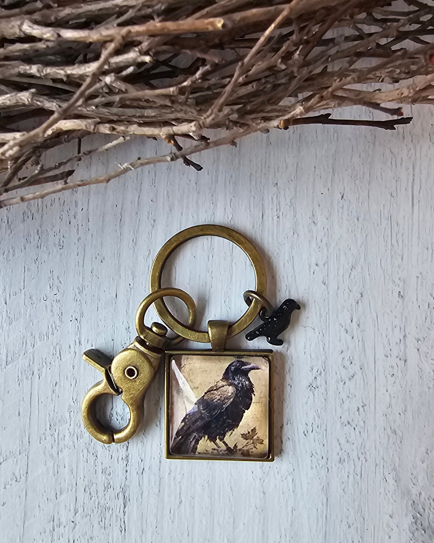 Crow Keychain, Raven Keyring, Gothic Crow Gift