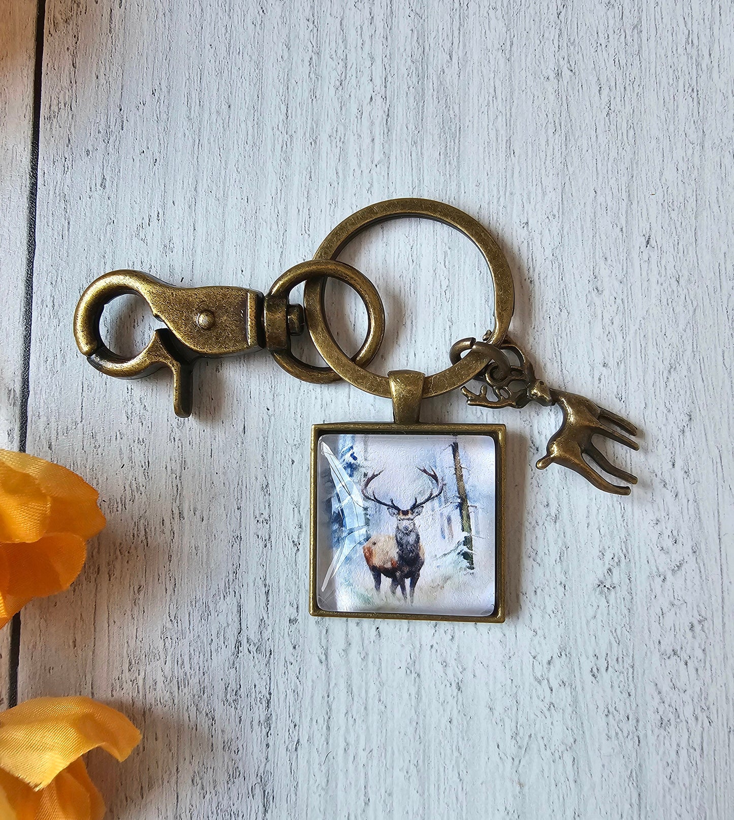 Stag Keychain, Deer Wilderness Keyring, Forest Theme