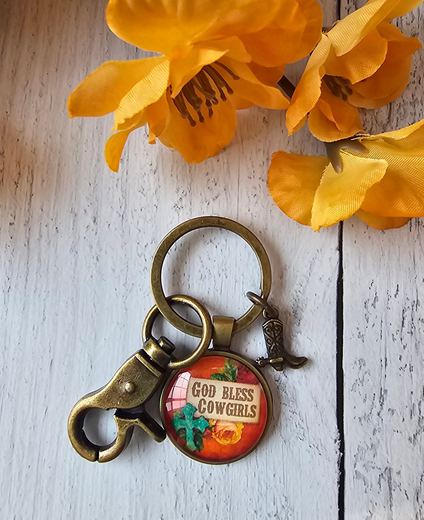 Good Bless Cowgirls Keychain, Boot Charm