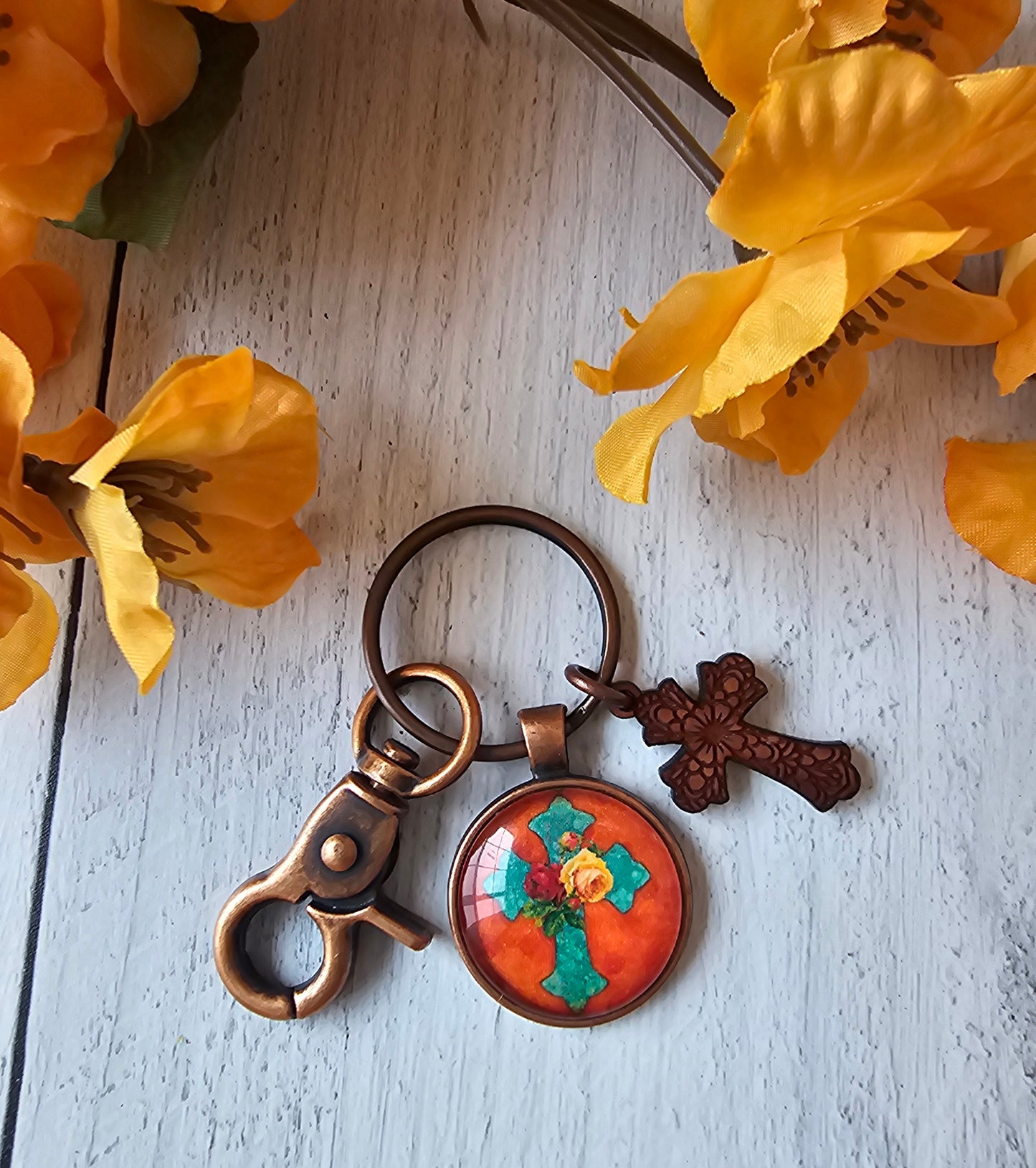 Country Cross Keychain, Gift for Her