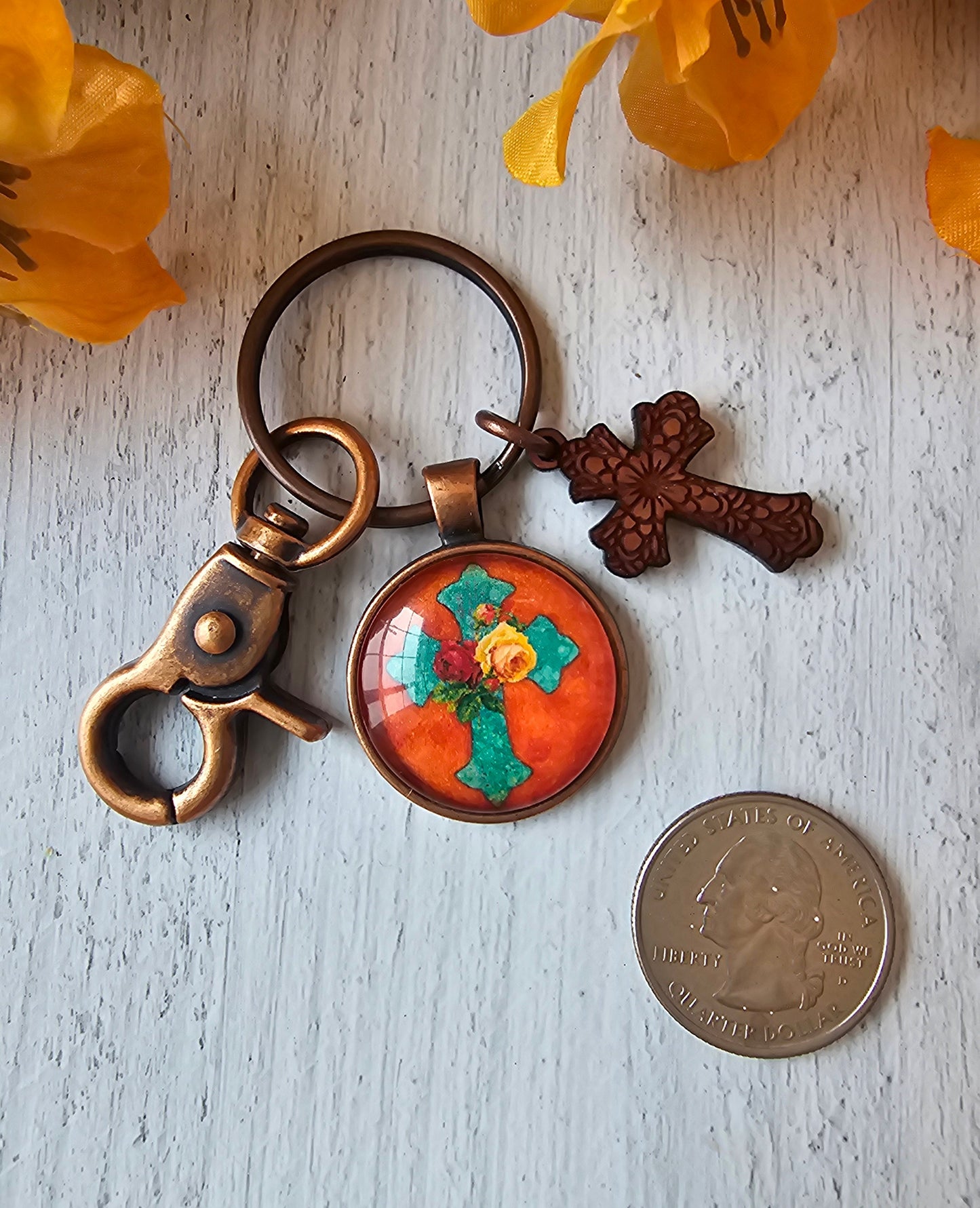 Country Cross Keychain, Gift for Her