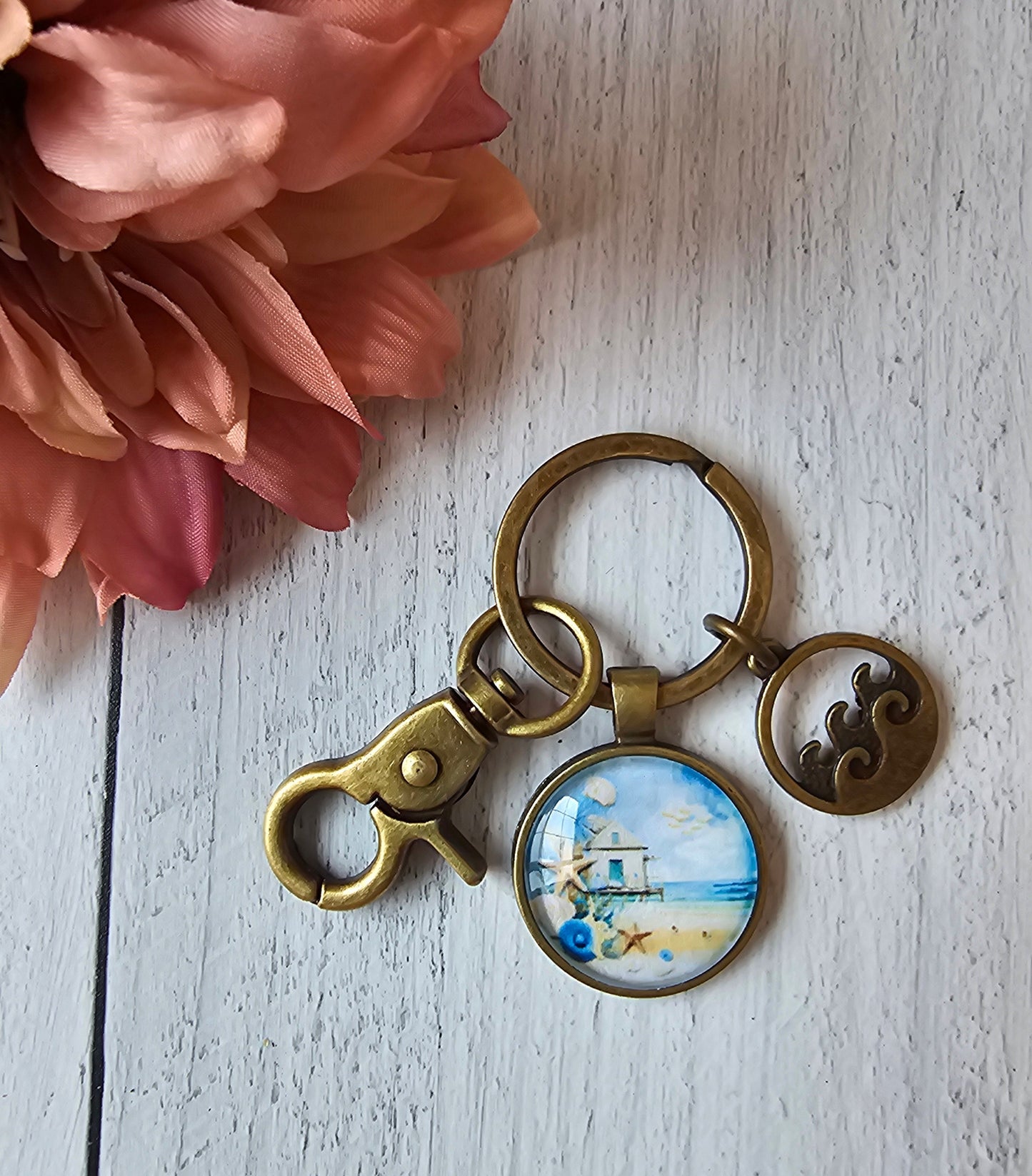 Ocean Wave Beach Keychain, Use as a Purse Charm Too, Gift For Her