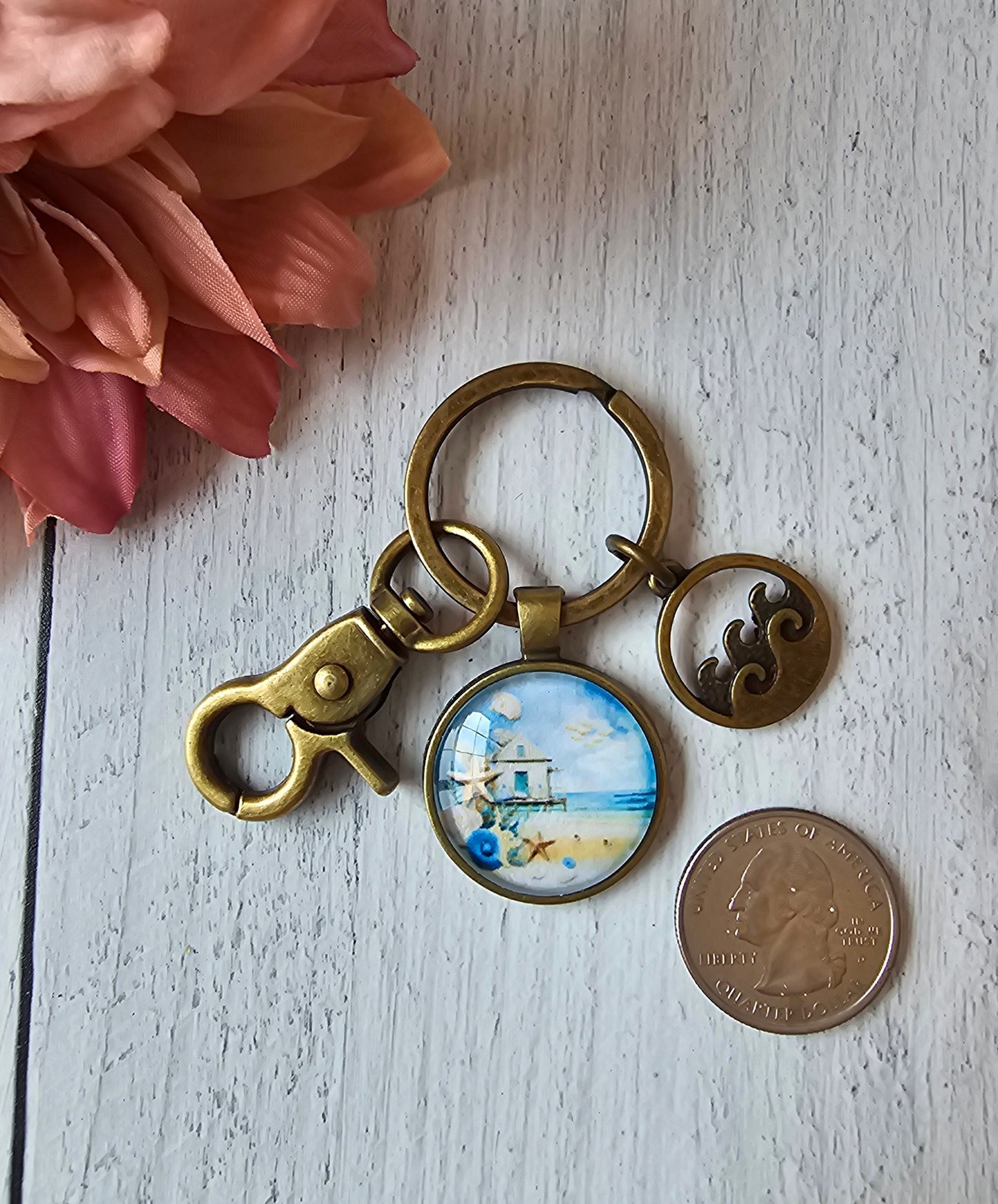 Ocean Wave Beach Keychain, Use as a Purse Charm Too, Gift For Her