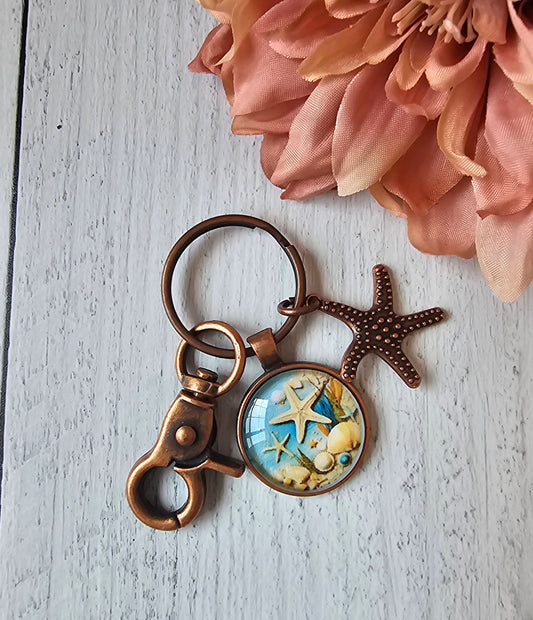 Starfish Beach Keychain, Use as a Purse Charm Too, Gift For Her