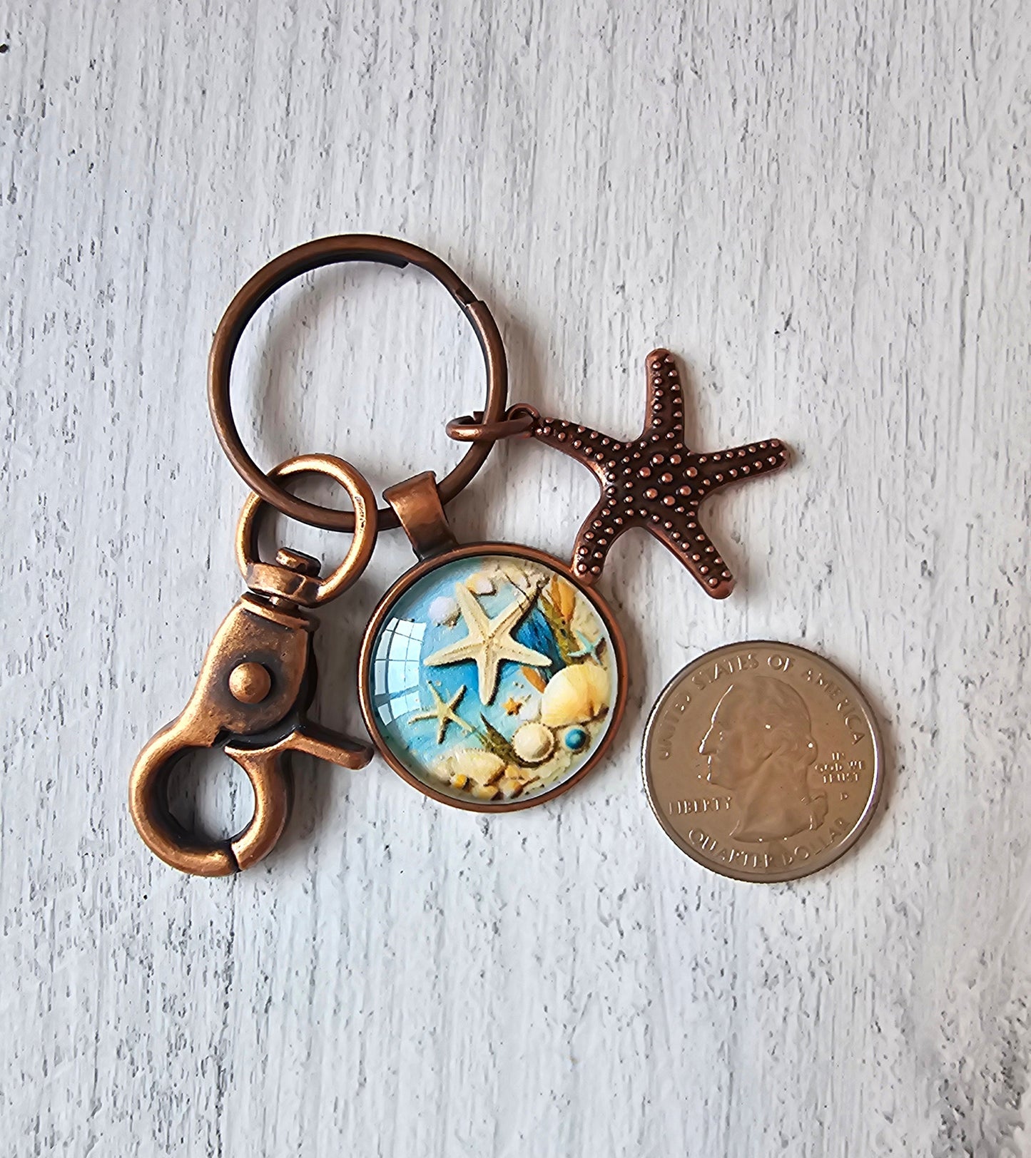 Starfish Beach Keychain, Use as a Purse Charm Too, Gift For Her