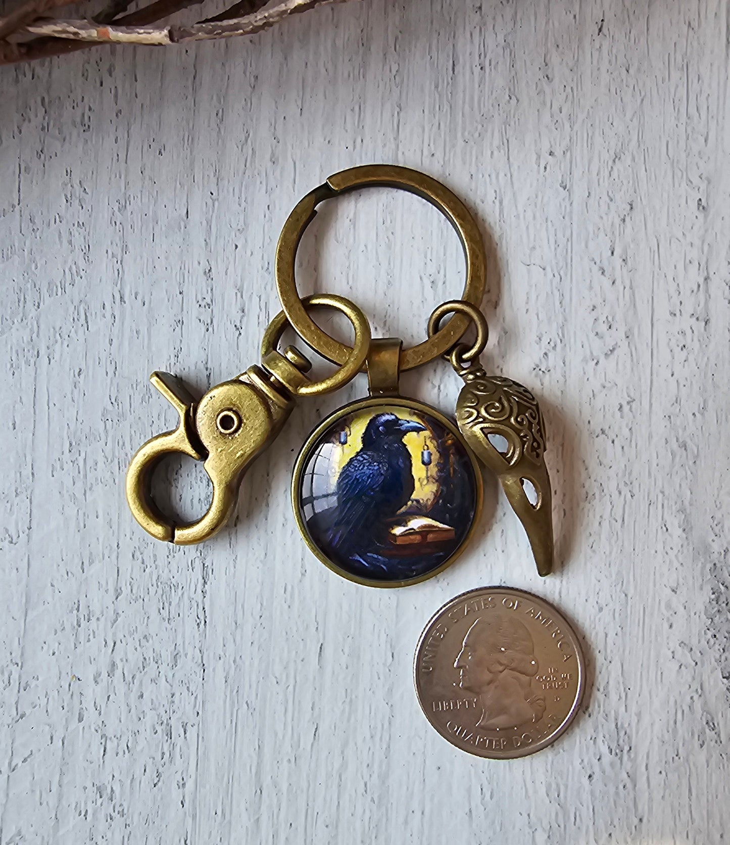 Raven Keychain, Crow Keyring, Gothic Bag Charm