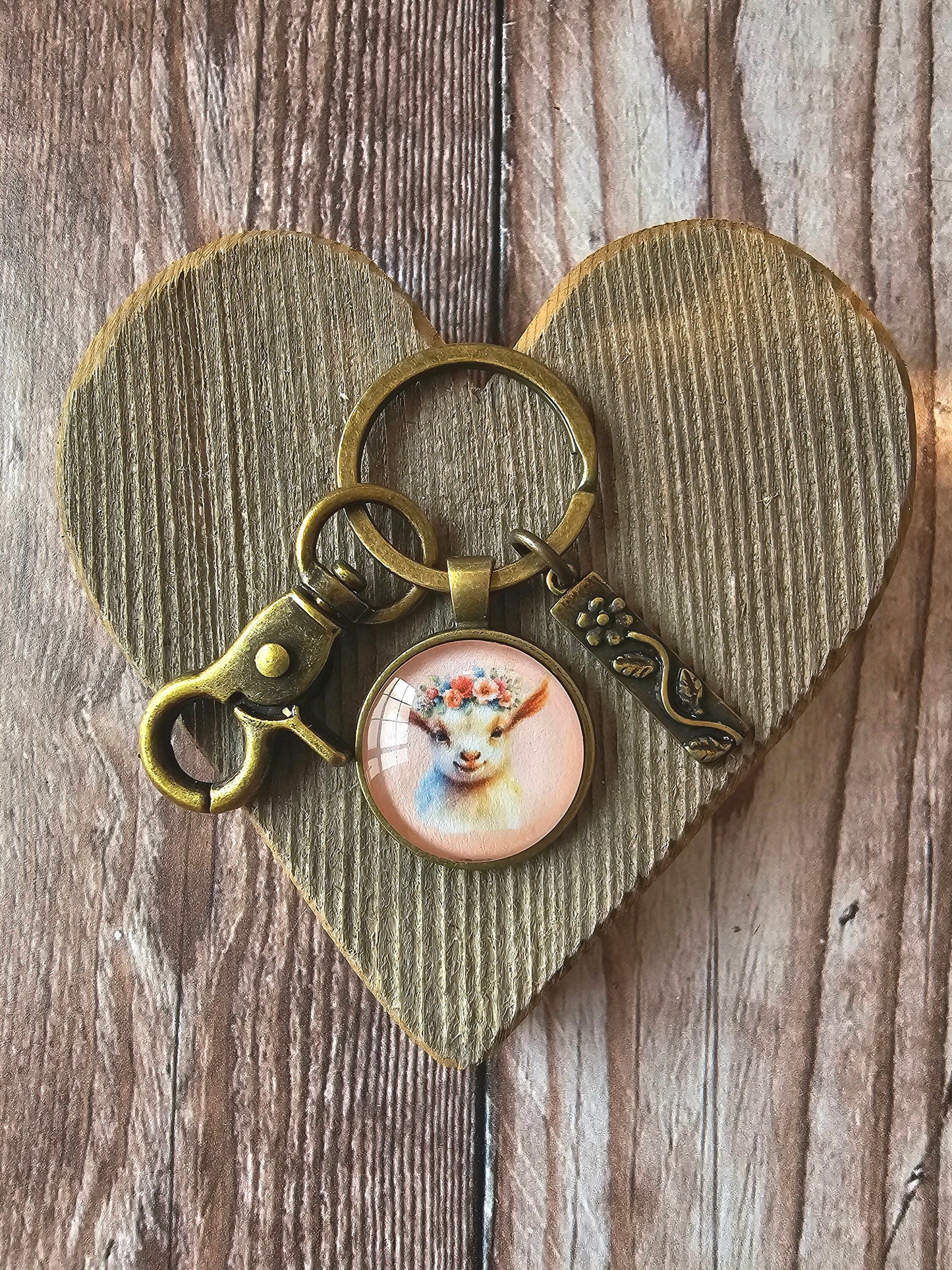 Baby Goat Keychain With Flower Charm