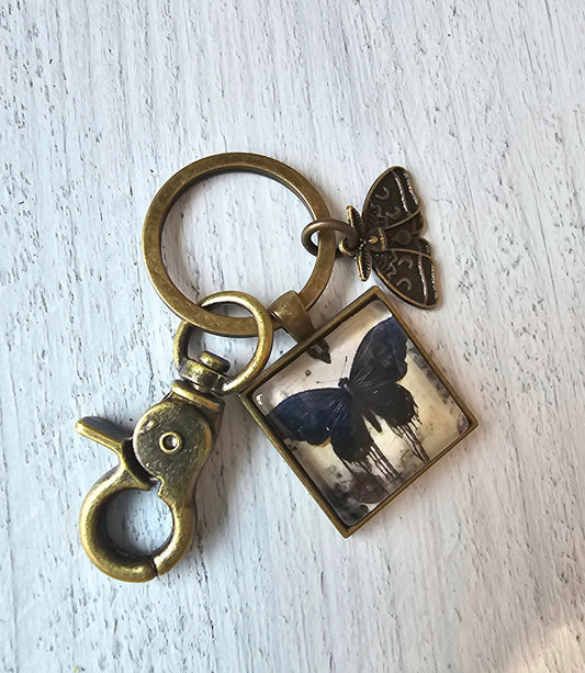 Black Butterfly Keychain, Black Moth Keyring