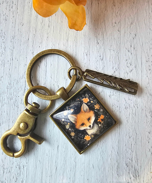 Fox Keychain, Wilderness Keyring, Forest Theme