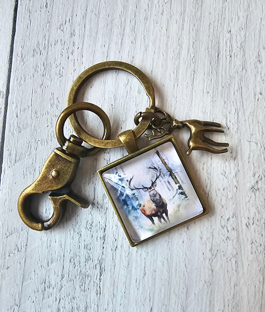 Stag Keychain, Deer Wilderness Keyring, Forest Theme