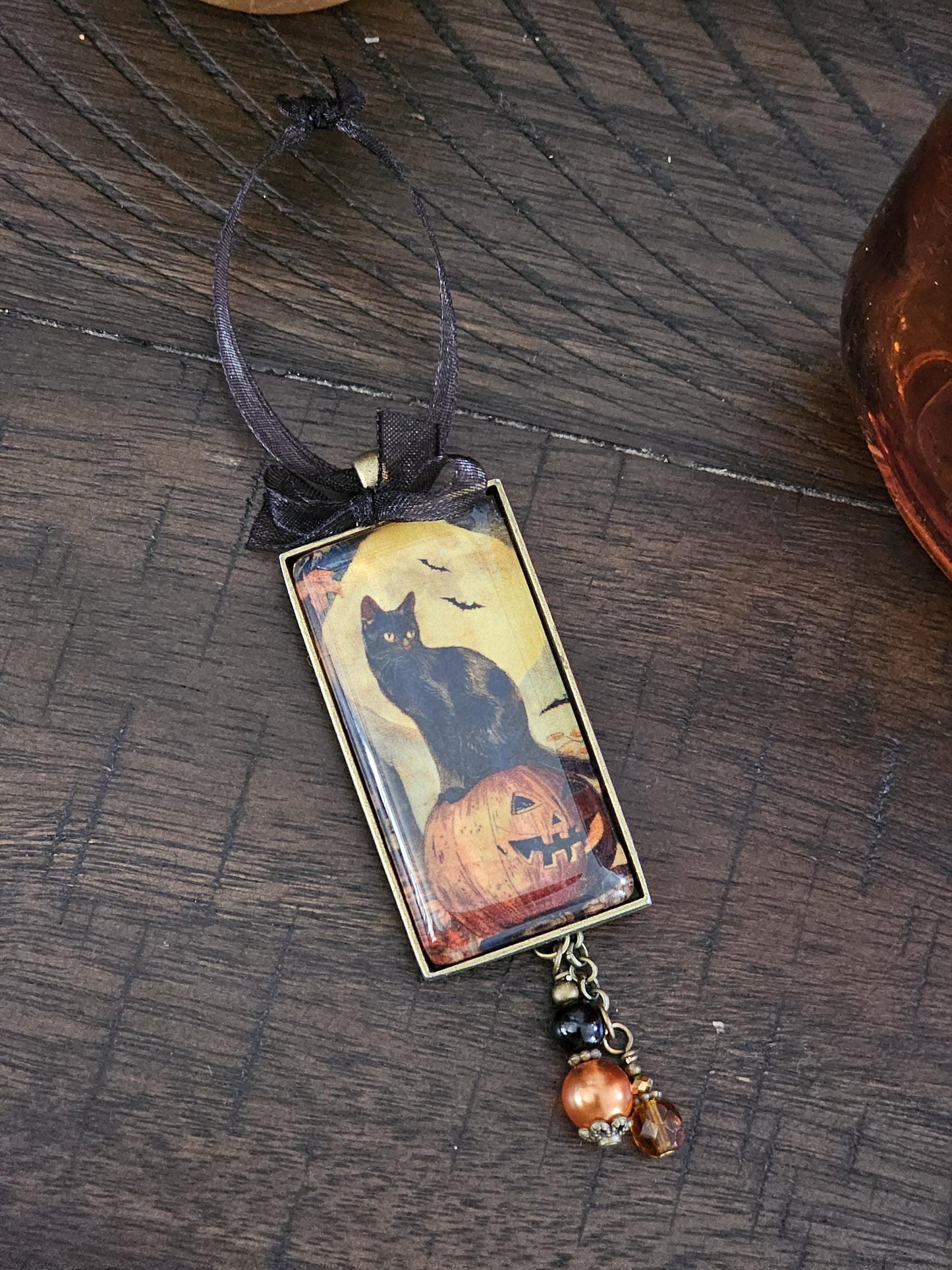 Black Cat Halloween Ornament, Spooky Themed Decor