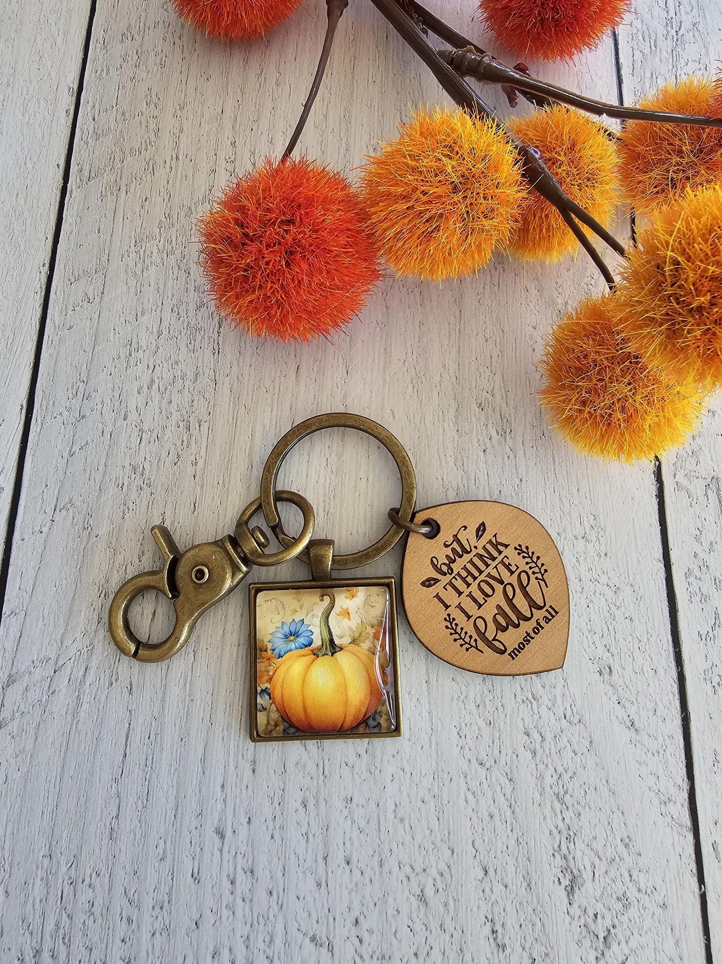 Fall Pumpkin Keychain, Autumn Key Ring, Love Fall