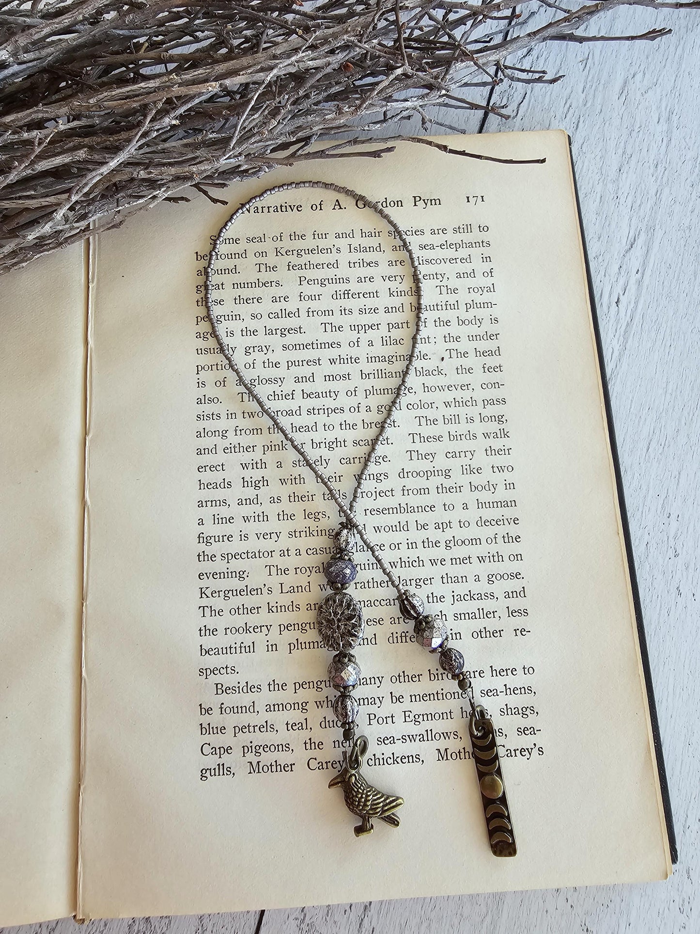 Raven Bookmark, Crow Reader Gift, Beaded Book Thong