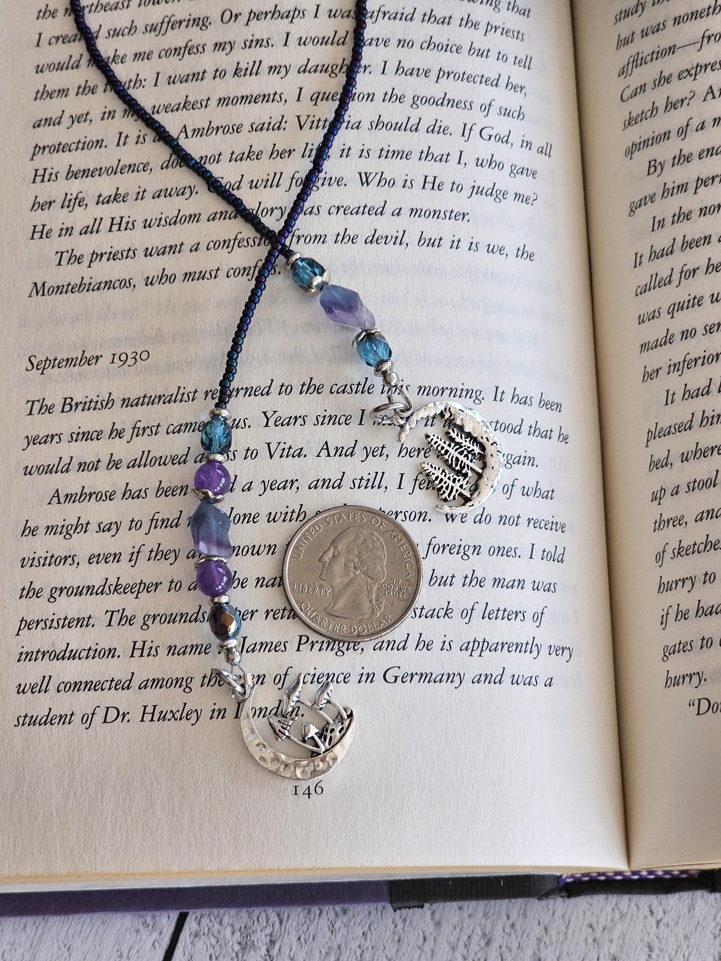 Matte Fluorite Beaded Bookmark, Unique Gemstone Reader Gift