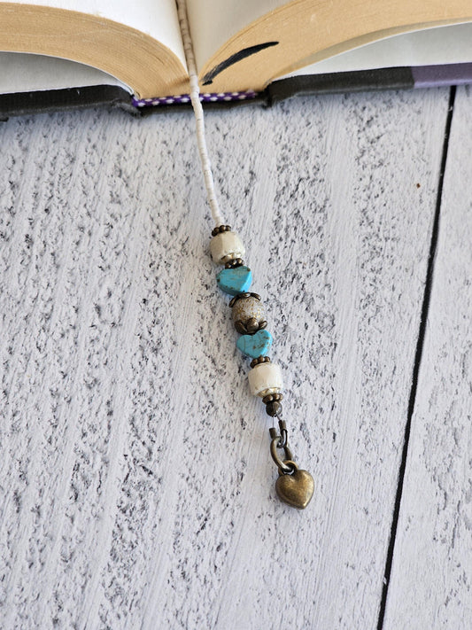 Tiny Genuine Turquoise Heart Bookmark, Unique Gemstone Reader Gift